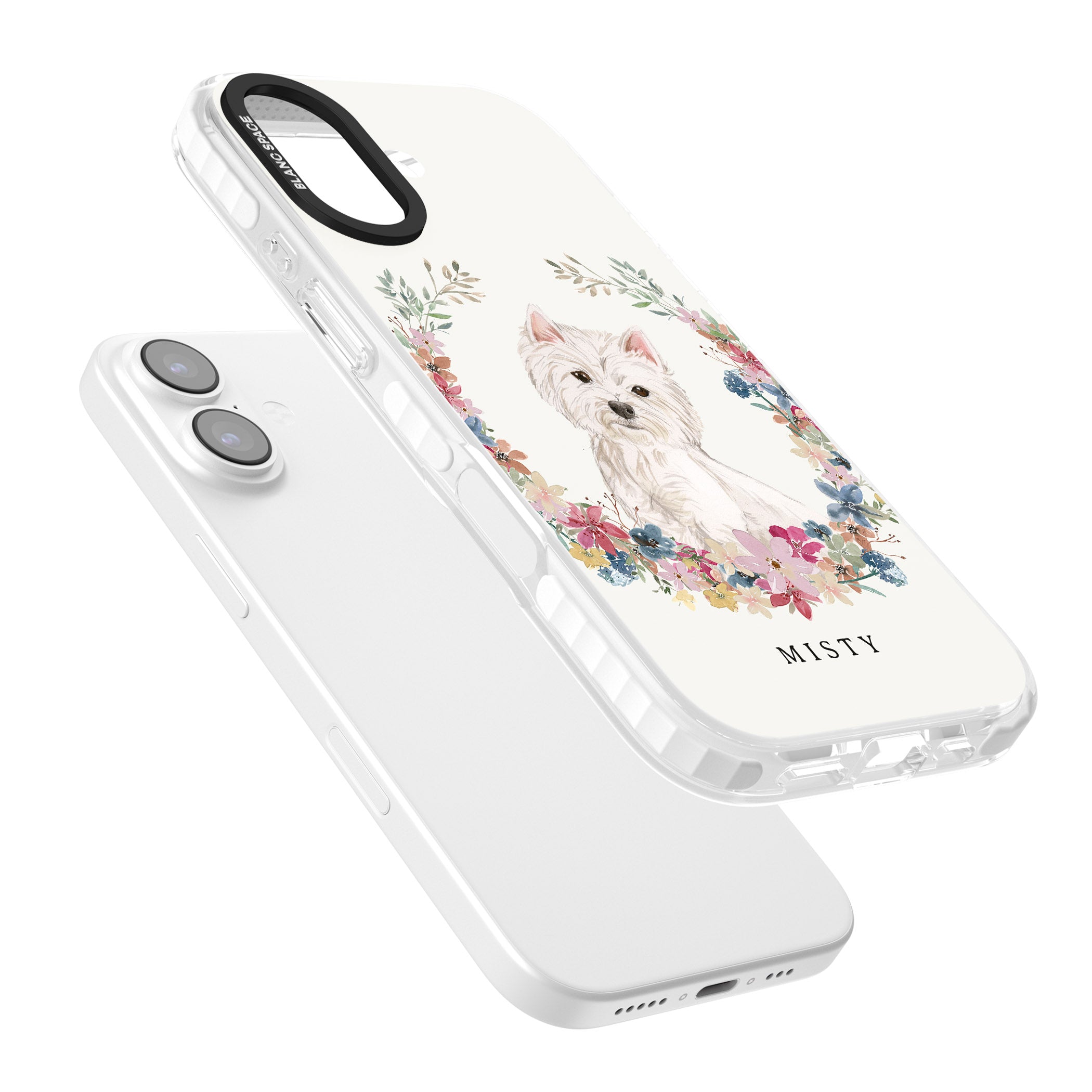 Personalised Westie Floral Portrait iPhone 17 Impact Clear Phone Case Colours