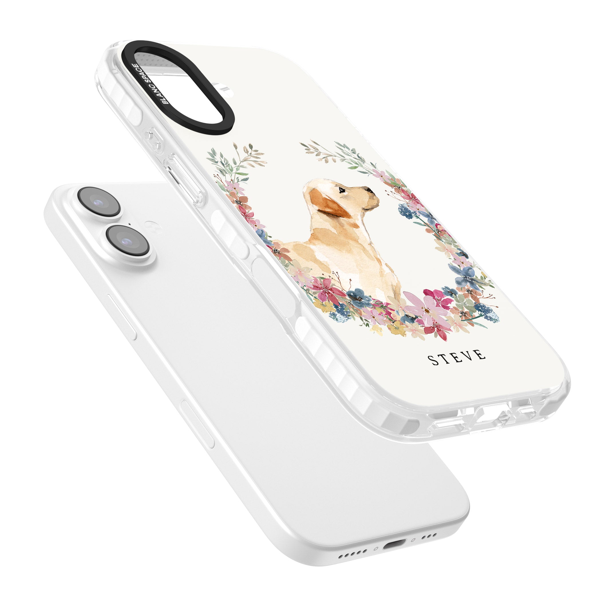 Personalised Yellow Labrador Floral Portrait iPhone 17 Impact Clear Phone Case Colours