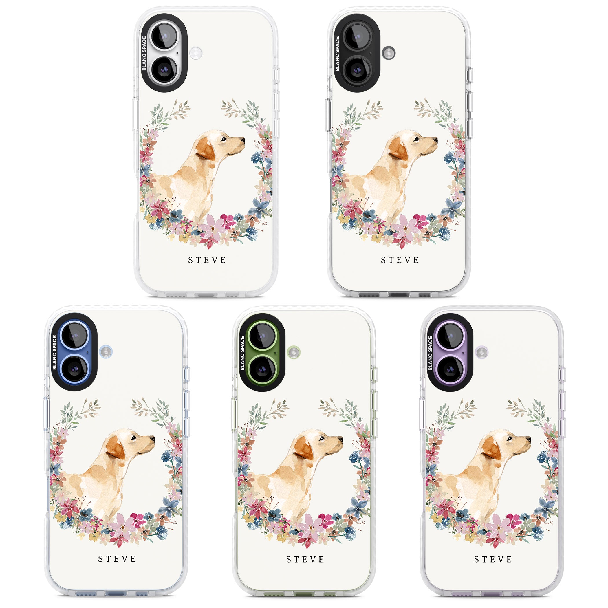 Personalised Yellow Labrador Floral Portrait iPhone 17 Impact Clear Phone Case APT Impact Protection