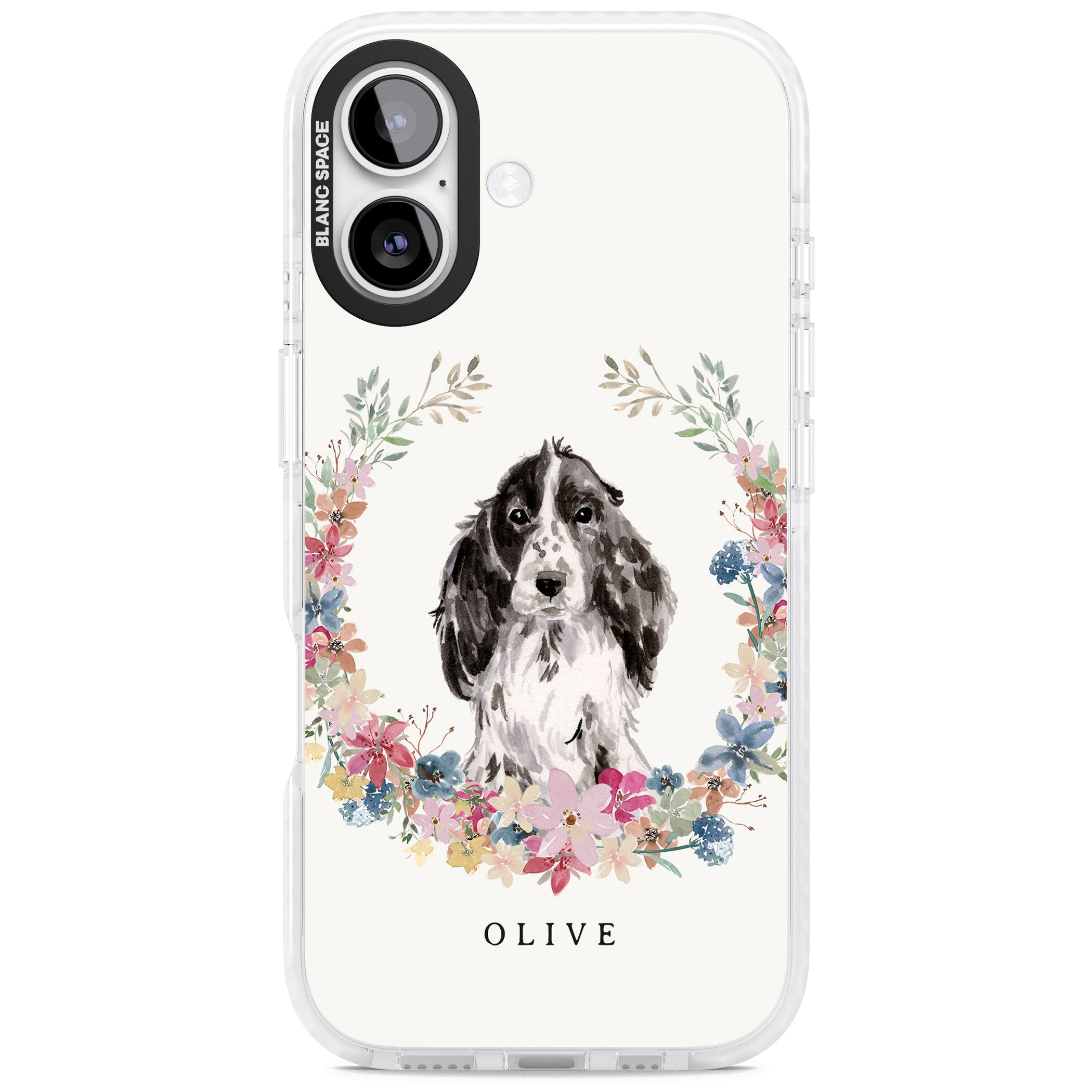 Personalised Black Cocker Spaniel Floral Portrait iPhone 17 Impact Clear Phone Case