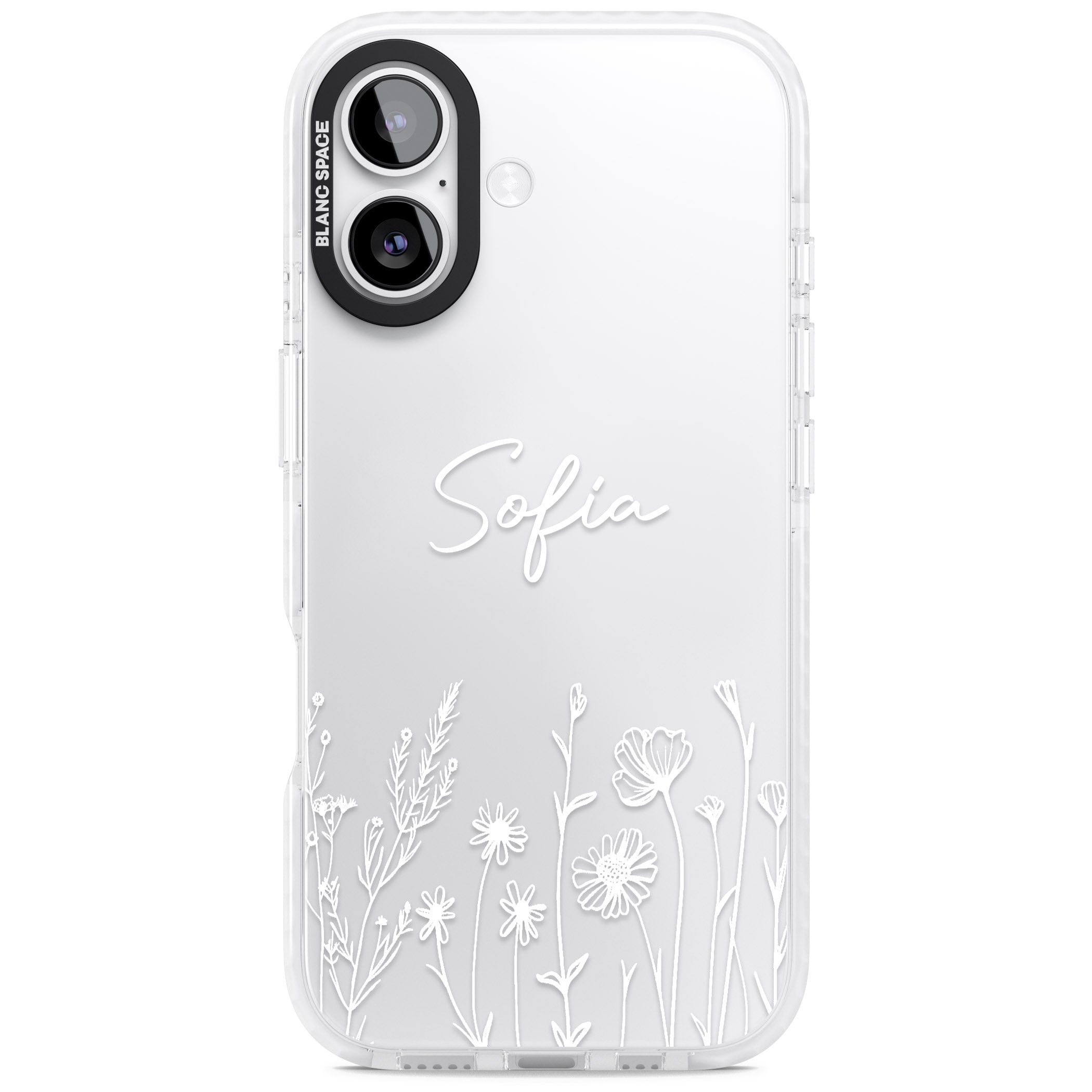 Personalised White Wildflowers iPhone 17 Impact Clear Phone Case
