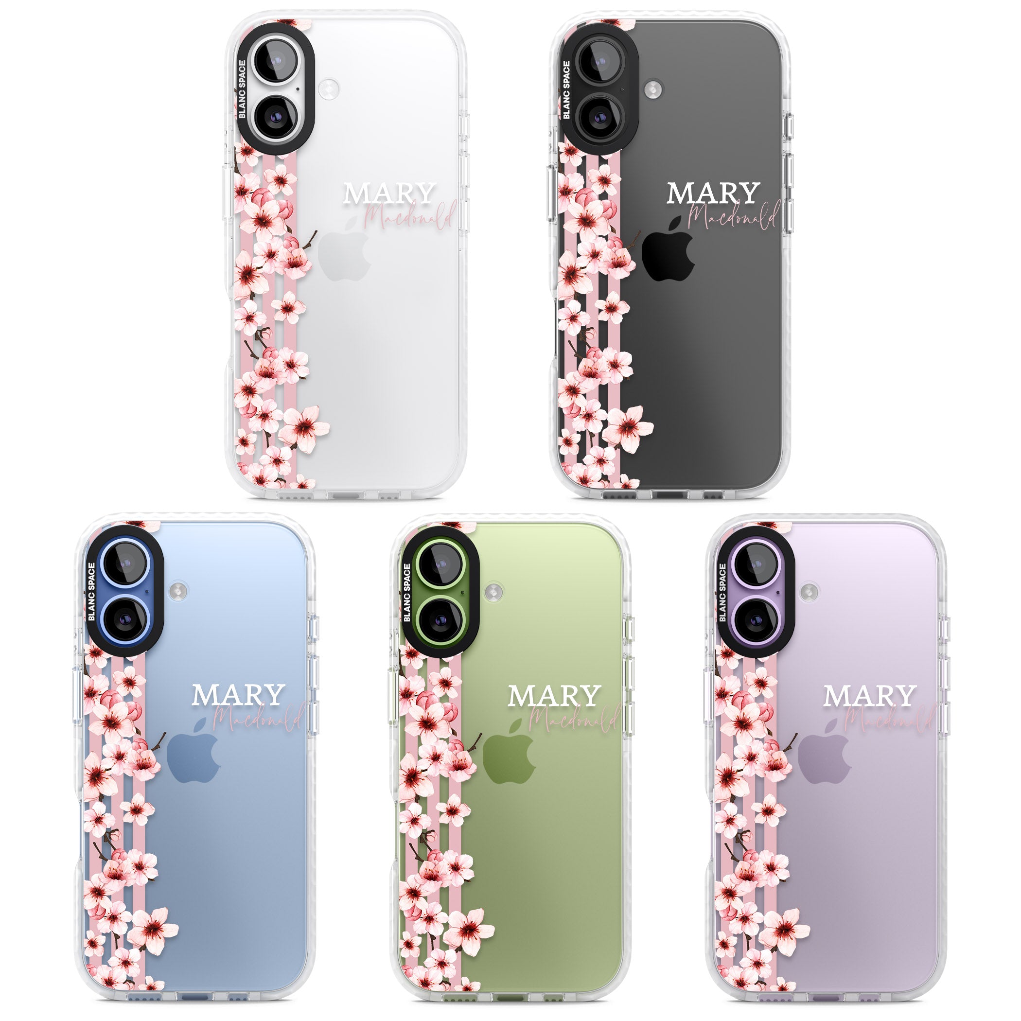 Personalised Cherry Blossom Stripes iPhone 17 Impact Clear Phone Case APT Impact Protection