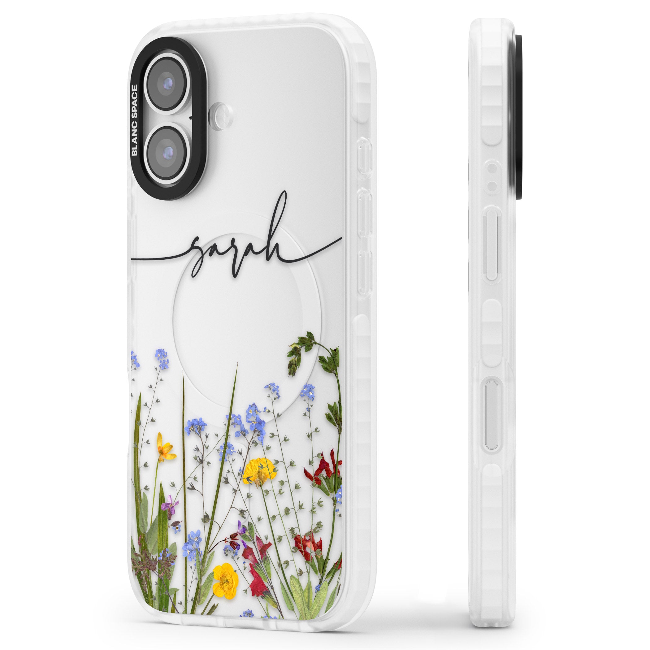 Personalised Wildflower Floral iPhone 17 Impact Clear Phone Case Side Profile