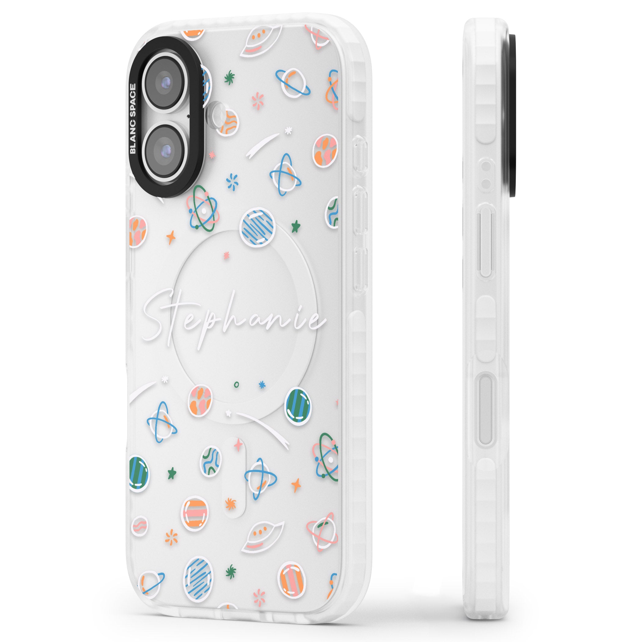 Personalised Space Pattern iPhone 17 Impact Clear Phone Case Side Profile