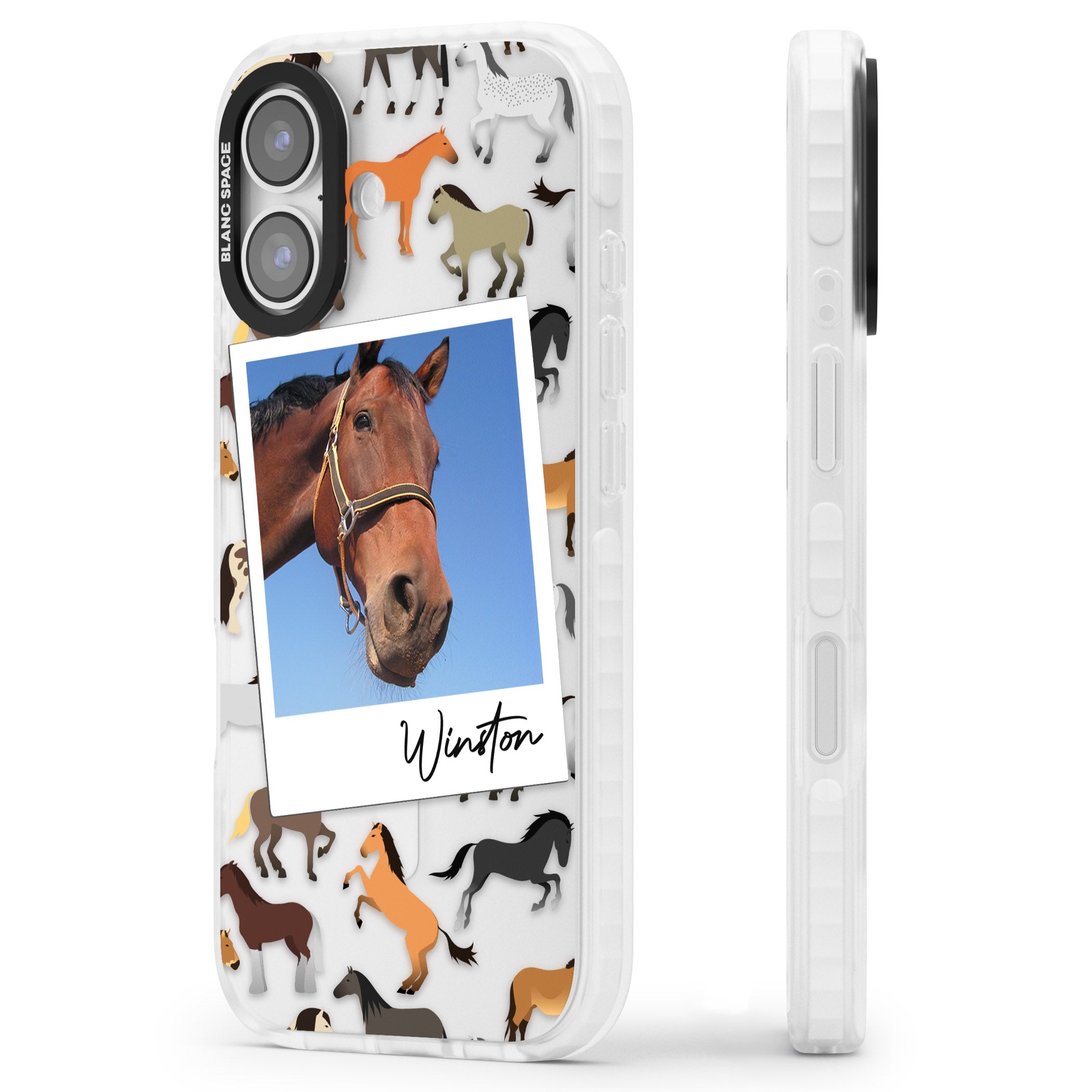 Personalised Horse Polaroid iPhone 17 Impact Clear Phone Case Side Profile