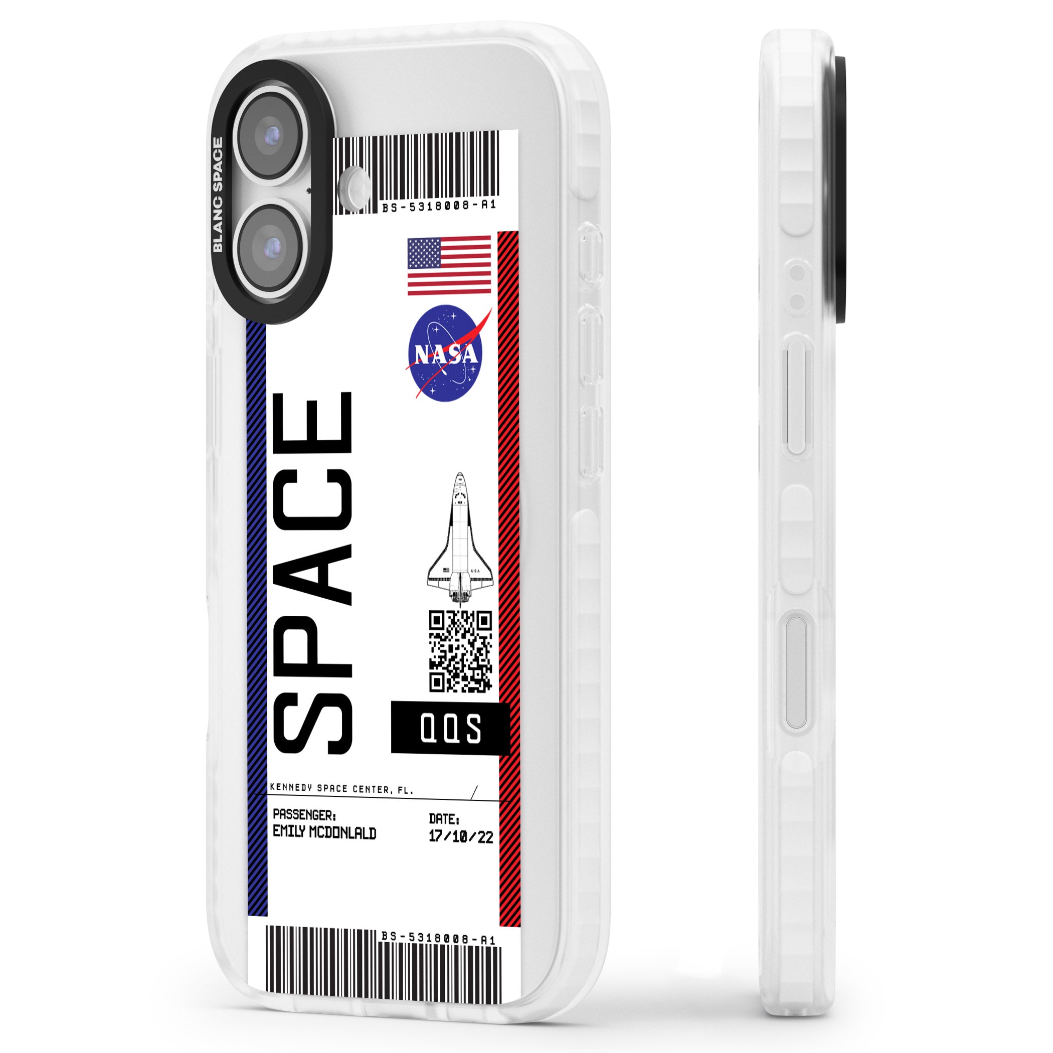 Personalised Nasa Boarding Pass (Light) iPhone 17 Impact Clear Phone Case Side Profile