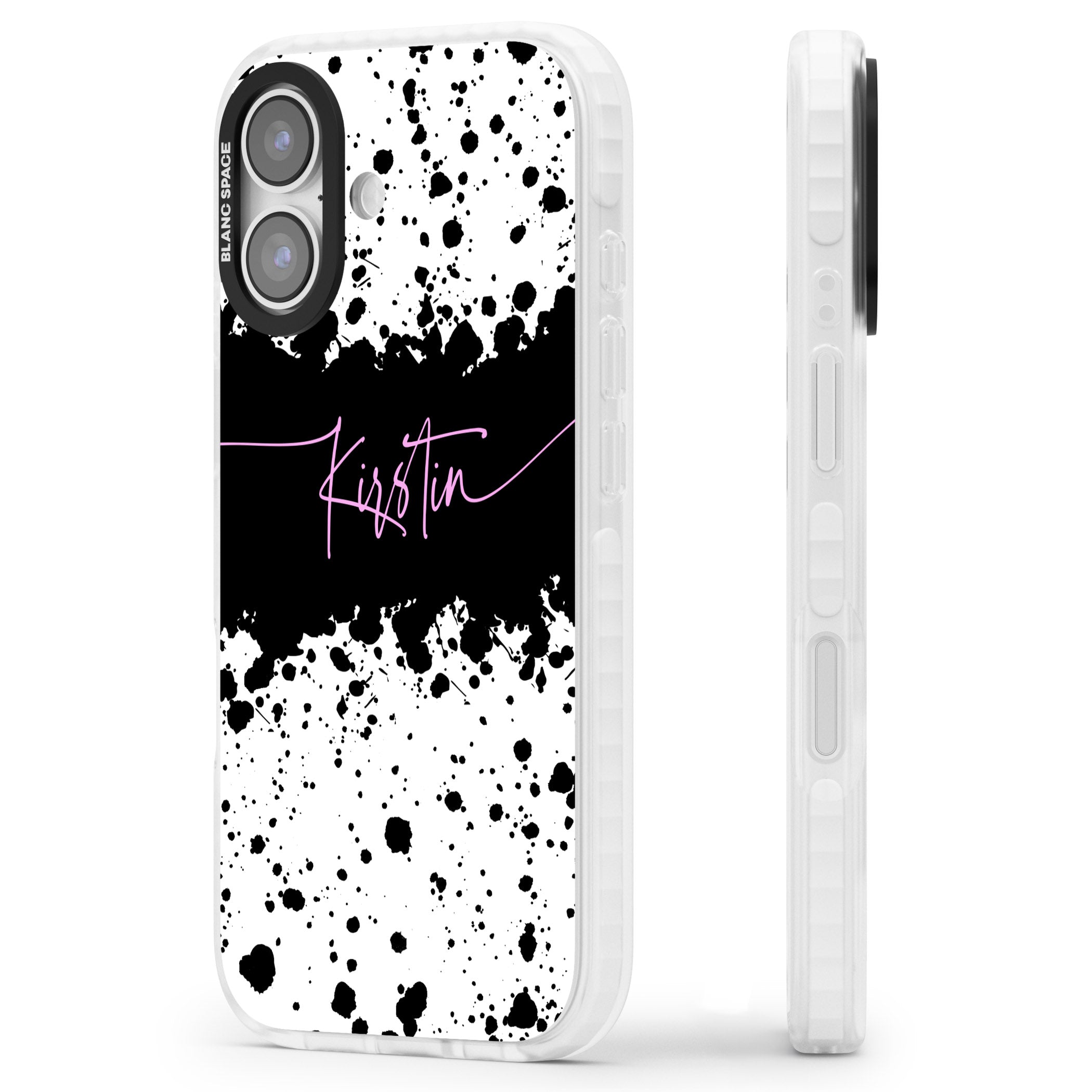 Personalised Bold Paint Splatters iPhone 17 Impact Clear Phone Case Side Profile