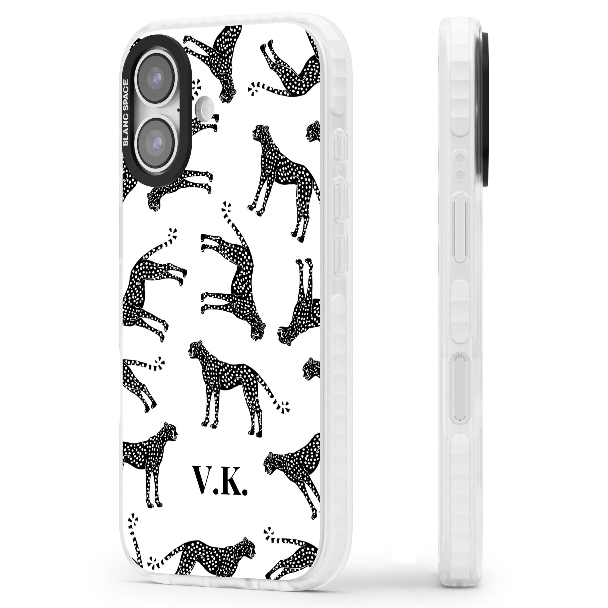 Personalised Black & White Cheetah Pattern iPhone 17 Impact Clear Phone Case Side Profile