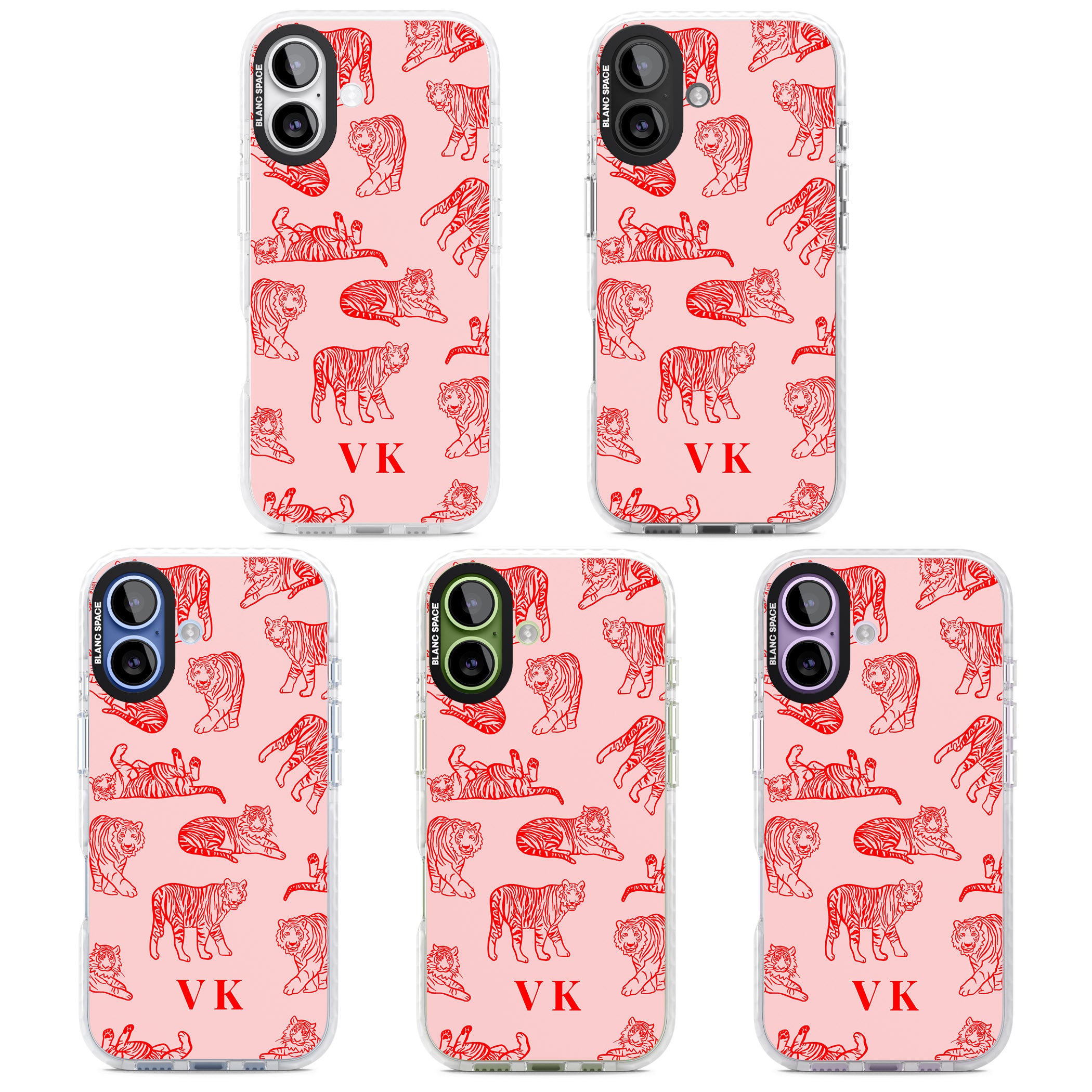 Personalised Red Tiger Outlines On Pink iPhone 17 Impact Clear Phone Case APT Impact Protection