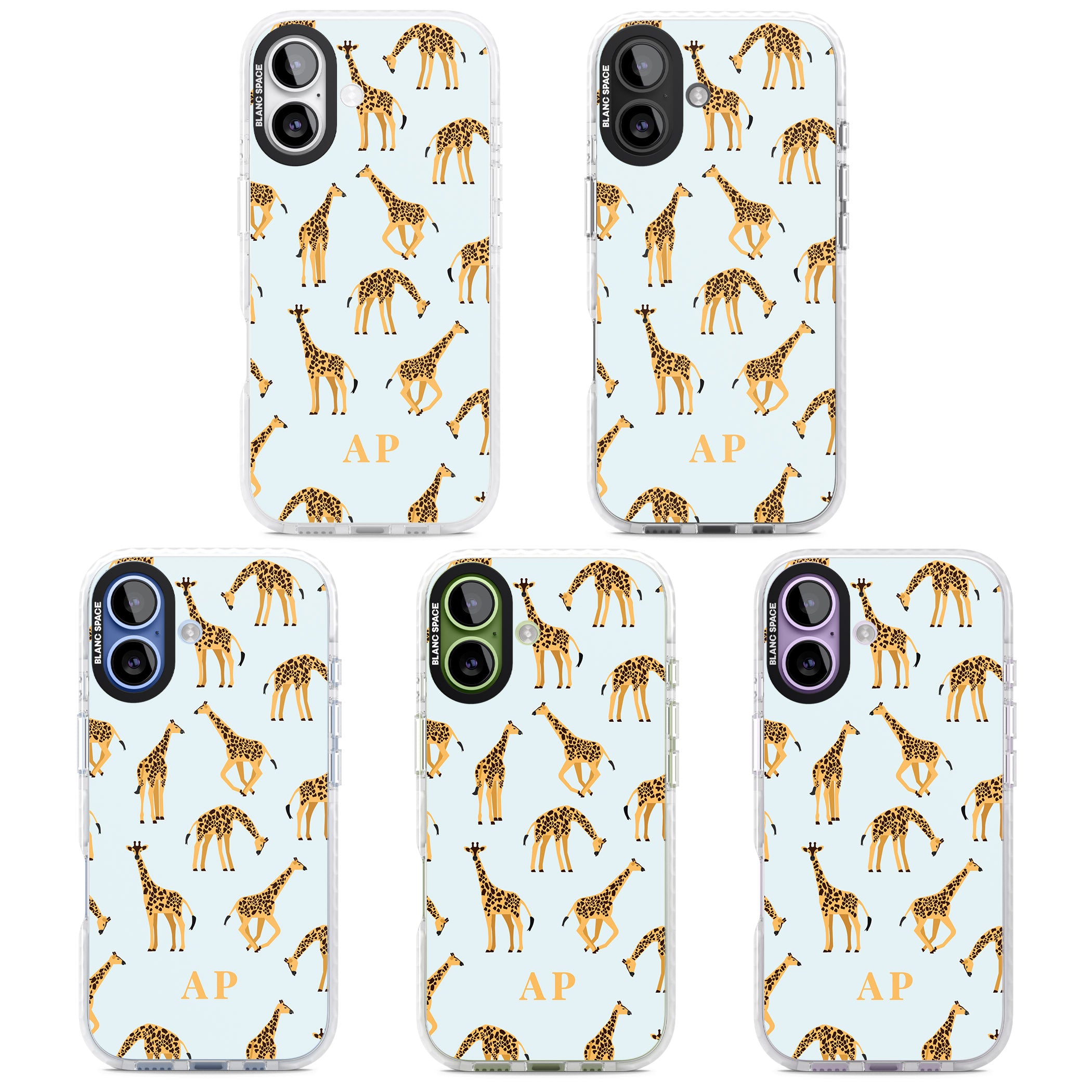 Personalised Safari Giraffe Pattern On Blue iPhone 17 Impact Clear Phone Case APT Impact Protection