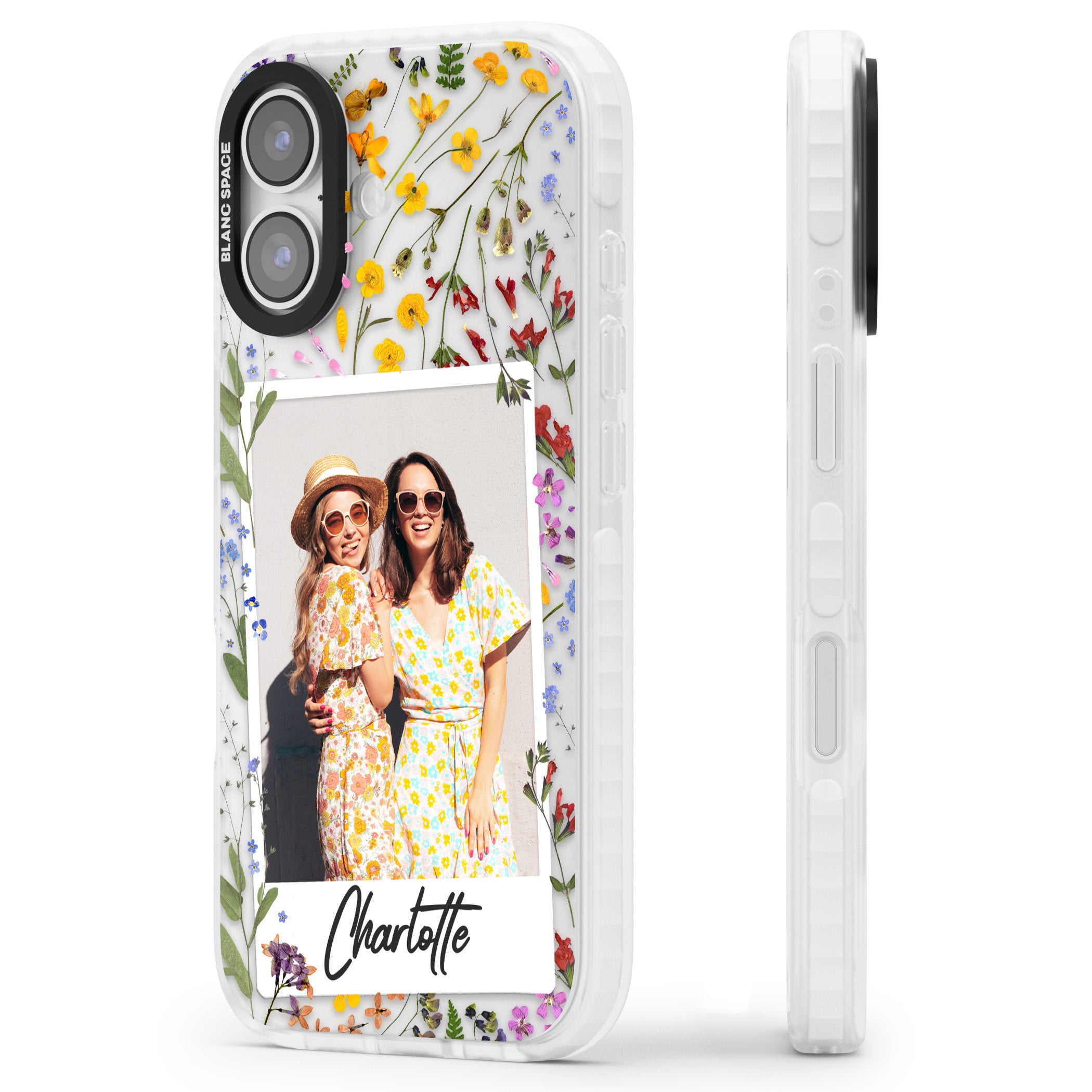 Personalised Wildflower Instant Photo iPhone 17 Impact Clear Phone Case Side Profile