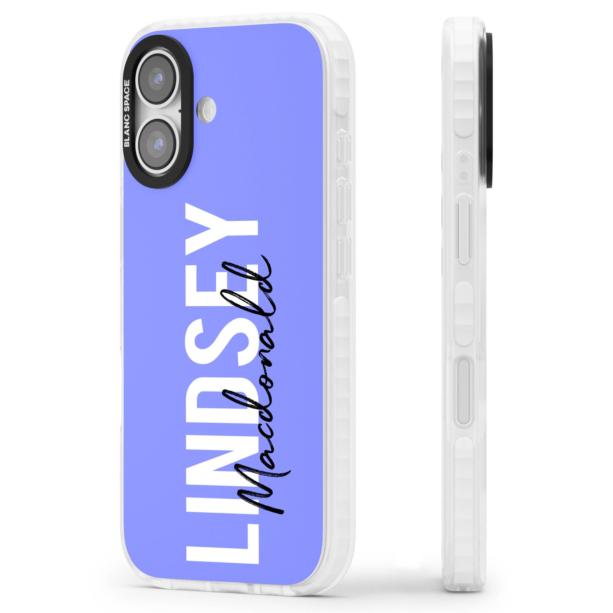 Personalised Bold Name: Purple iPhone 17 Impact Clear Phone Case Side Profile