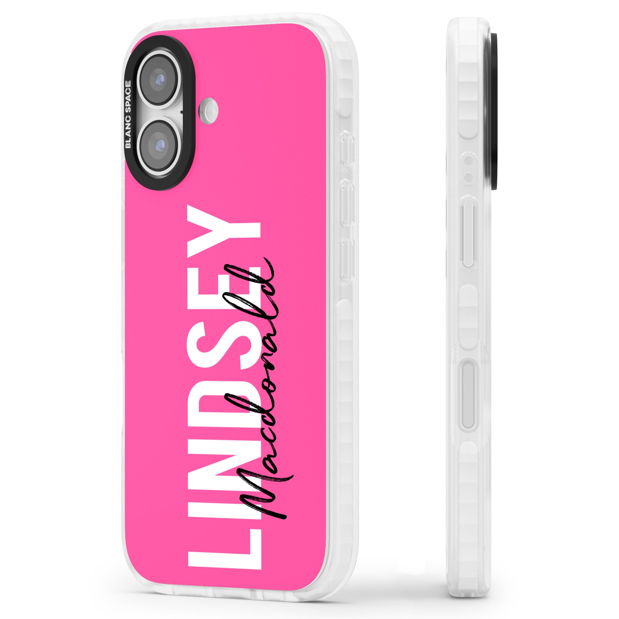 Personalised Bold Name: Pink iPhone 17 Impact Clear Phone Case Side Profile