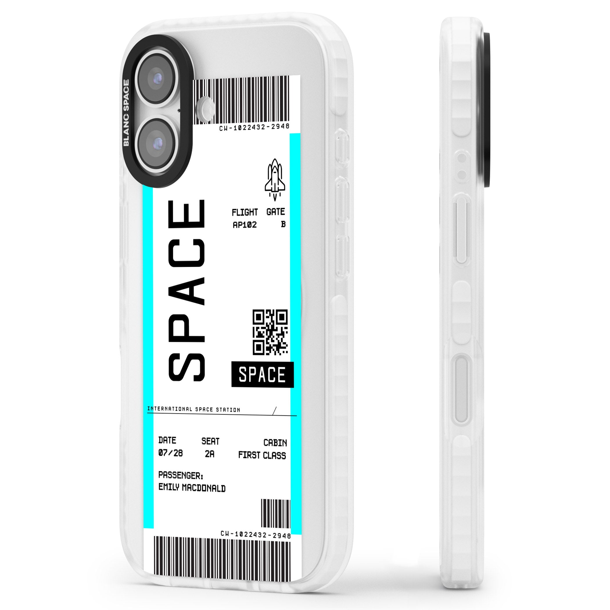 Personalised Space Travel Ticket iPhone 17 Impact Clear Phone Case Side Profile