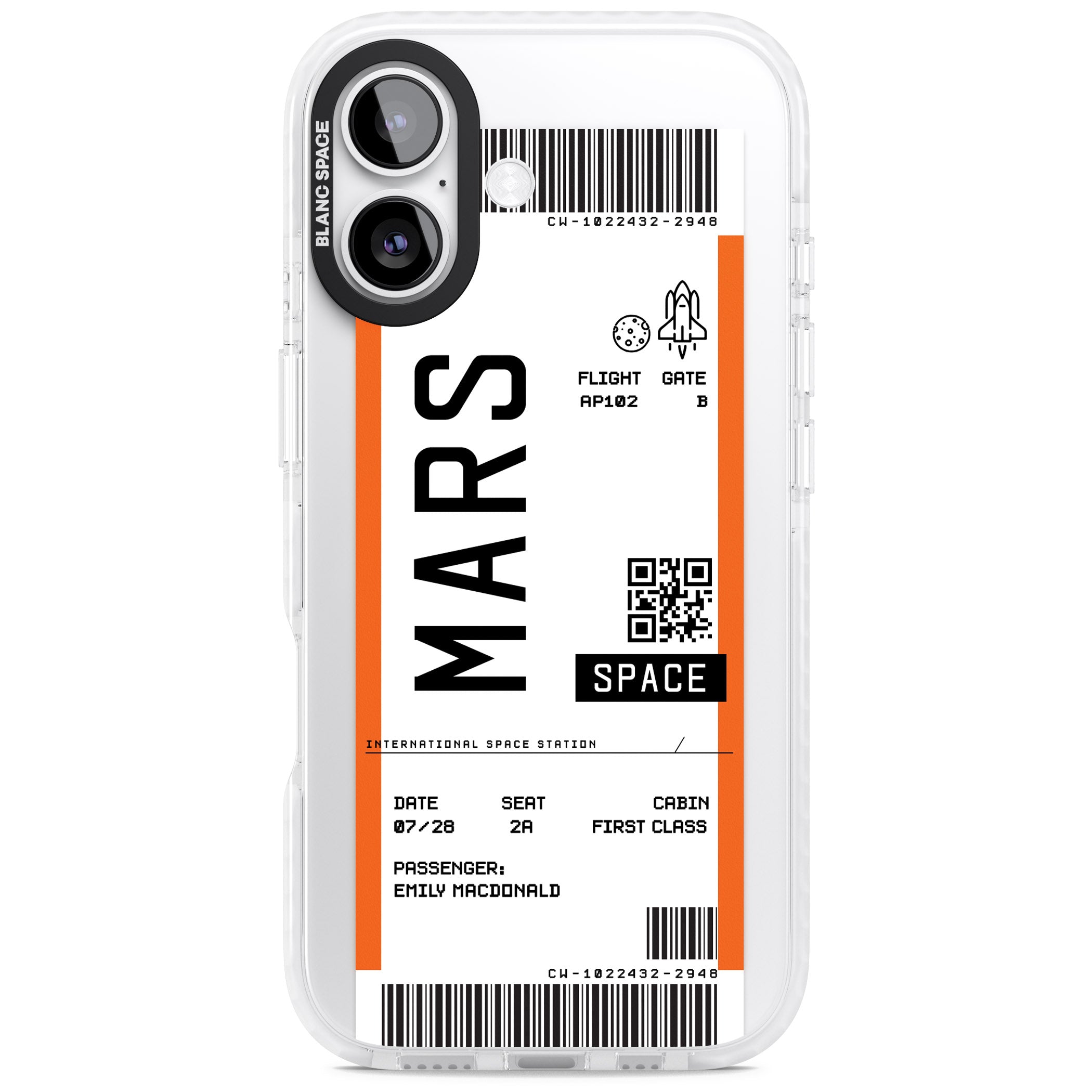 Personalised Mars Travel Ticket iPhone 17 Impact Clear Phone Case