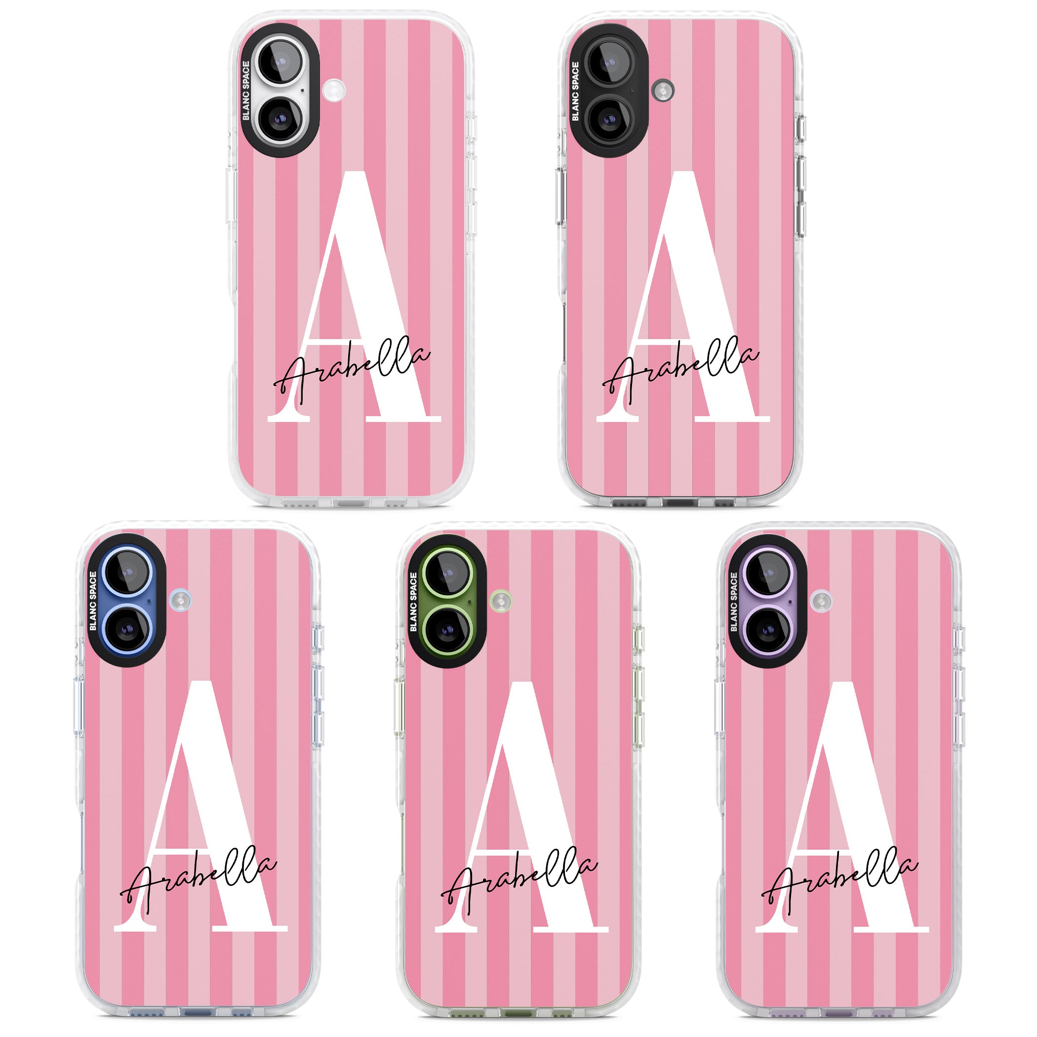 Personalised Pink Stripes Initial iPhone 17 Impact Clear Phone Case APT Impact Protection