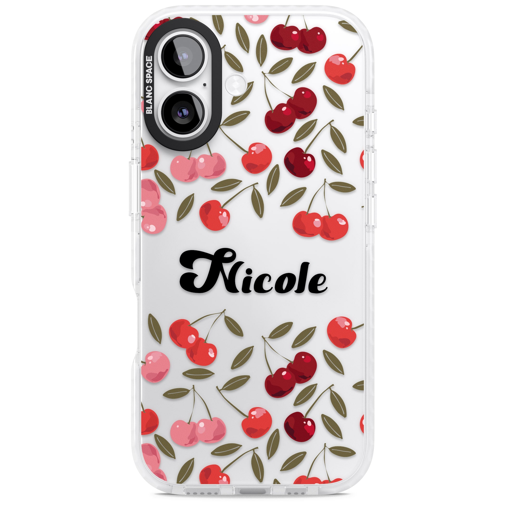 Personalised Cherry Pattern iPhone 17 Impact Clear Phone Case