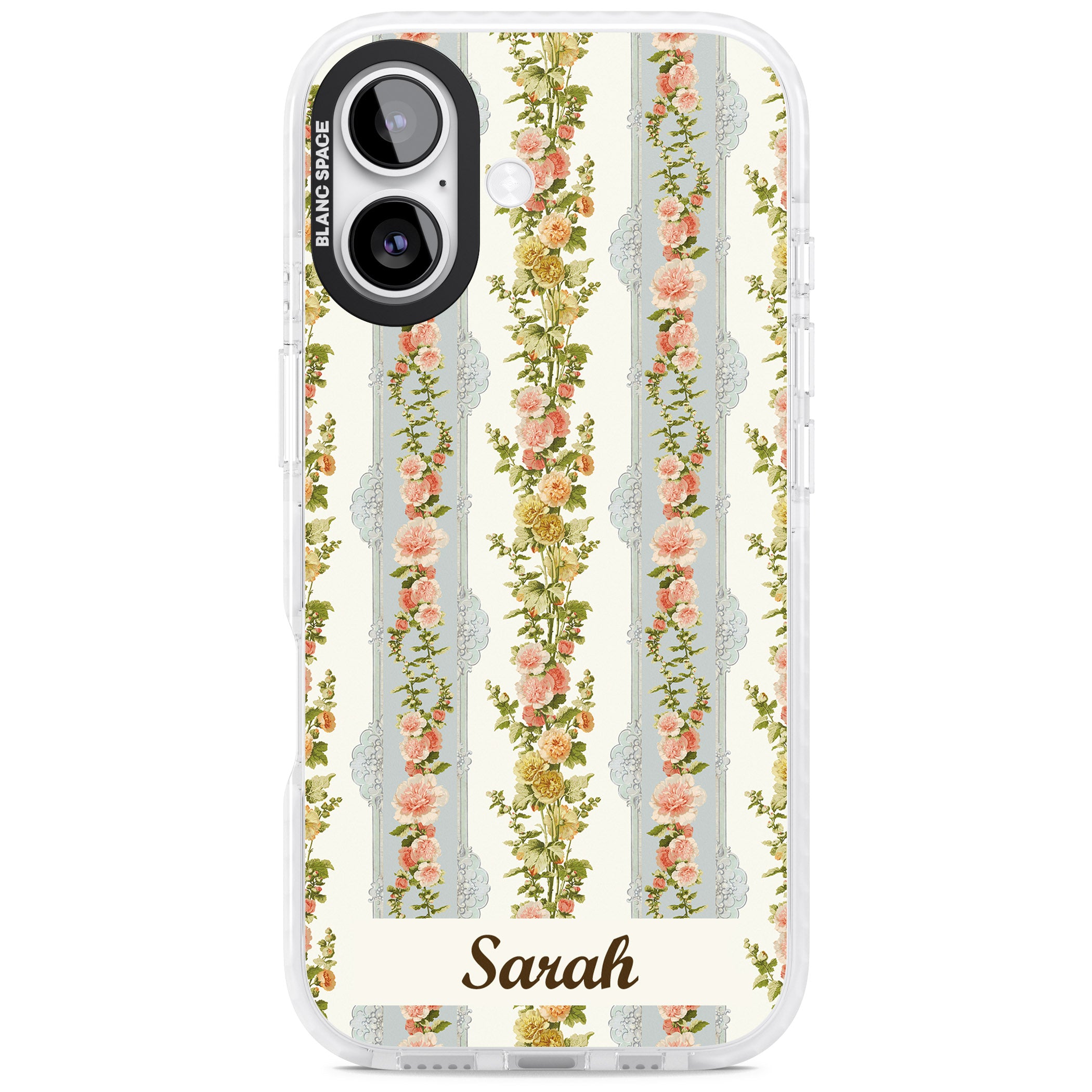 Personalised Vintage Floral Stripes iPhone 17 Impact Clear Phone Case