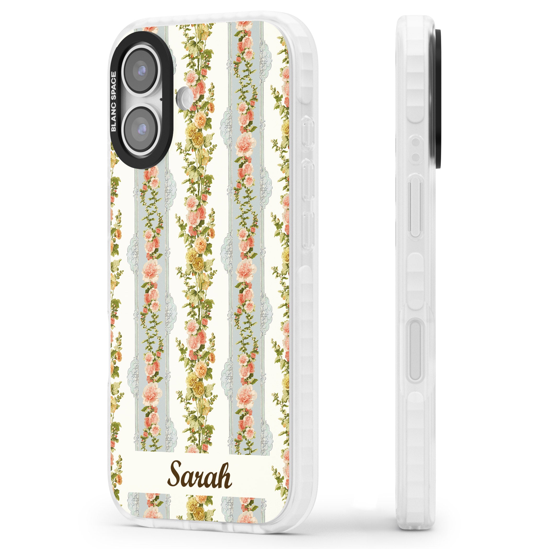 Personalised Vintage Floral Stripes iPhone 17 Impact Clear Phone Case Side Profile