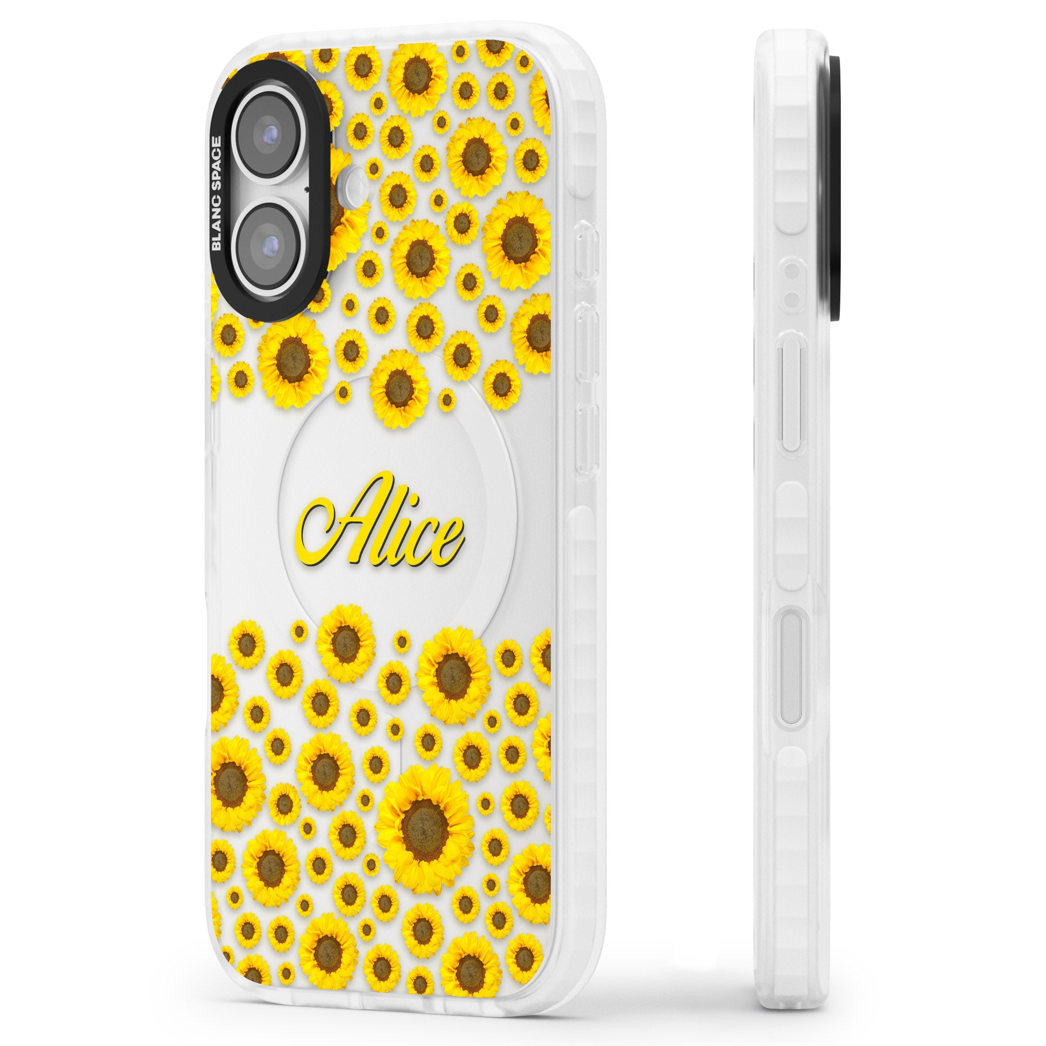 Personalised Sunflowers iPhone 17 Impact Clear Phone Case Side Profile
