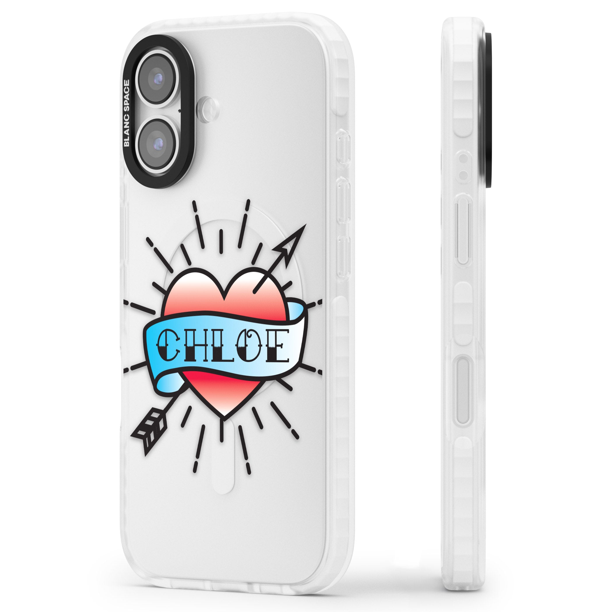 Personalised Heart Tattoo iPhone 17 Impact Clear Phone Case Side Profile