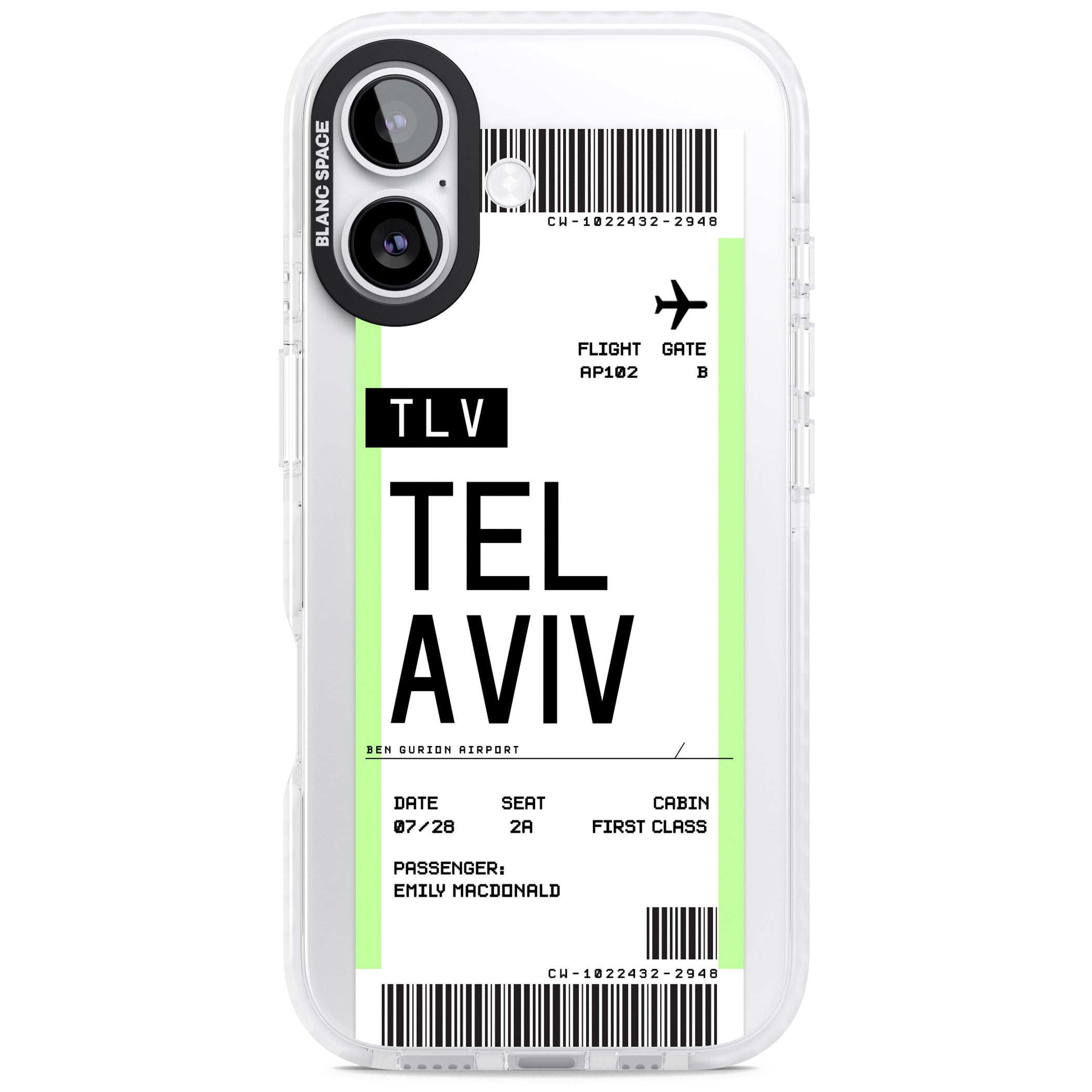 Personalised Tel Aviv Boarding Pass iPhone 17 Impact Clear Phone Case
