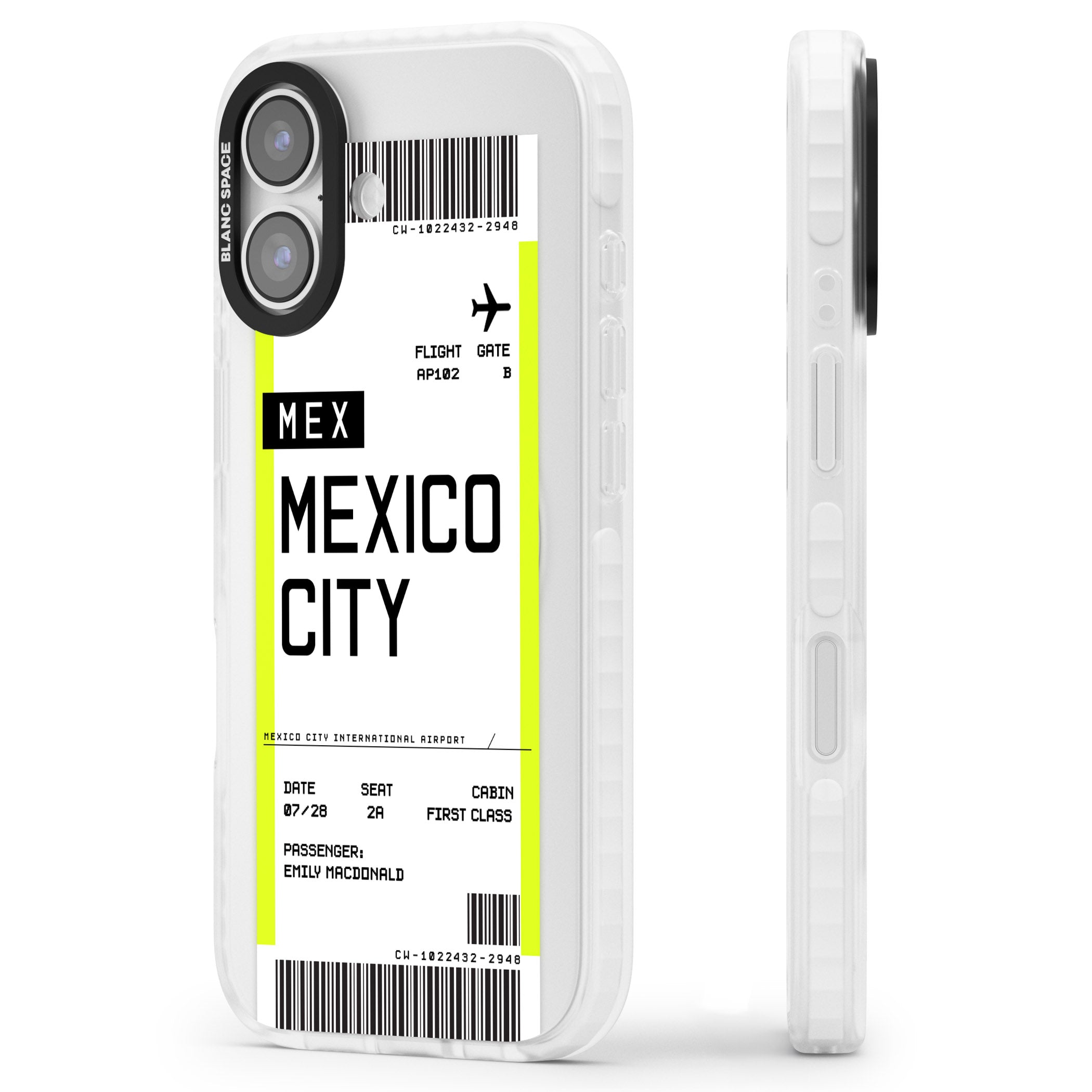 Personalised Mexico City Boarding Pass iPhone 17 Impact Clear Phone Case Side Profile