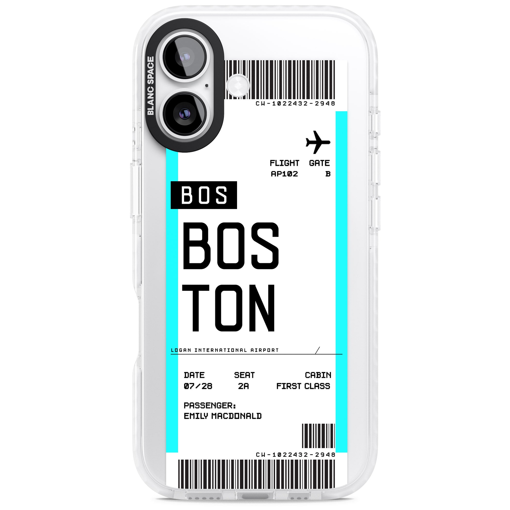 Personalised Boston Boarding Pass iPhone 17 Impact Clear Phone Case