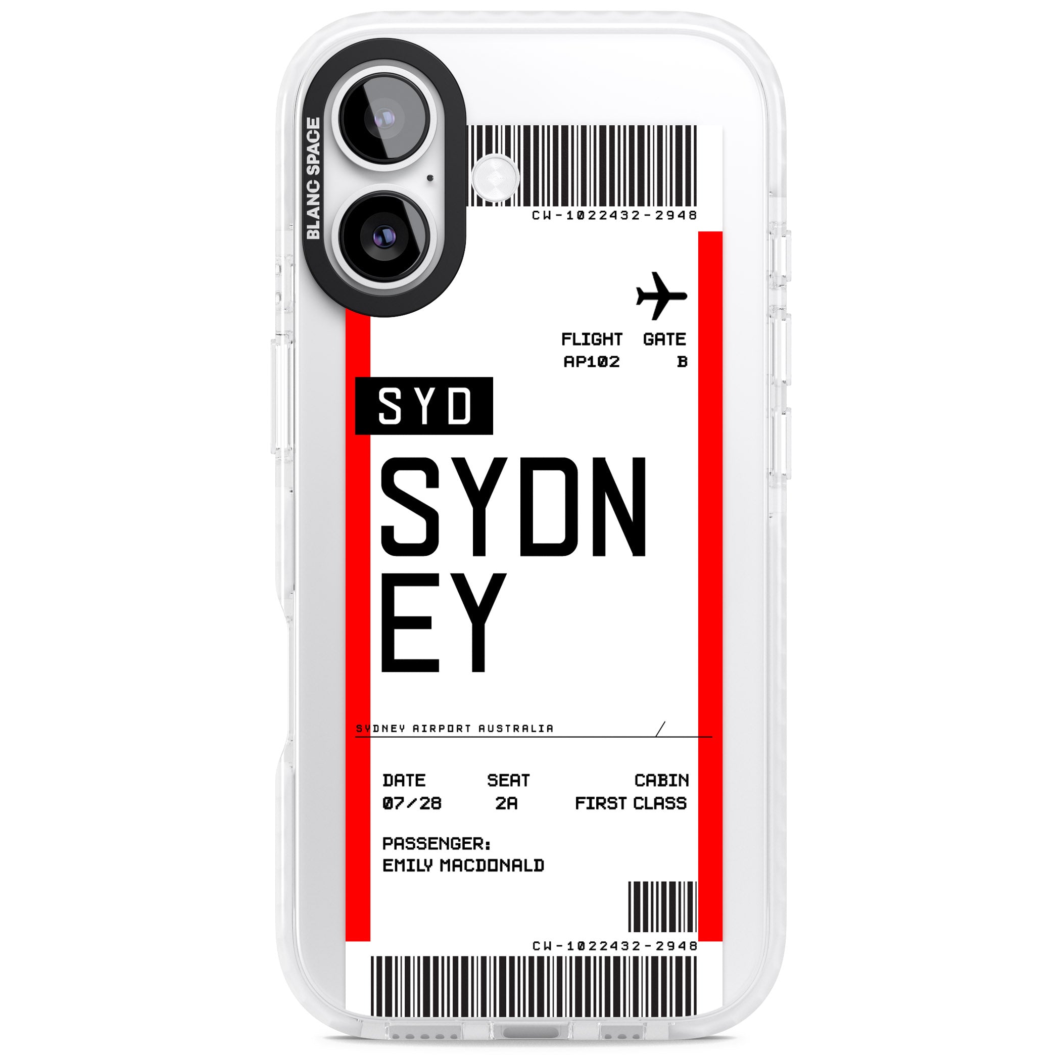 Personalised Sydney Boarding Pass iPhone 17 Impact Clear Phone Case