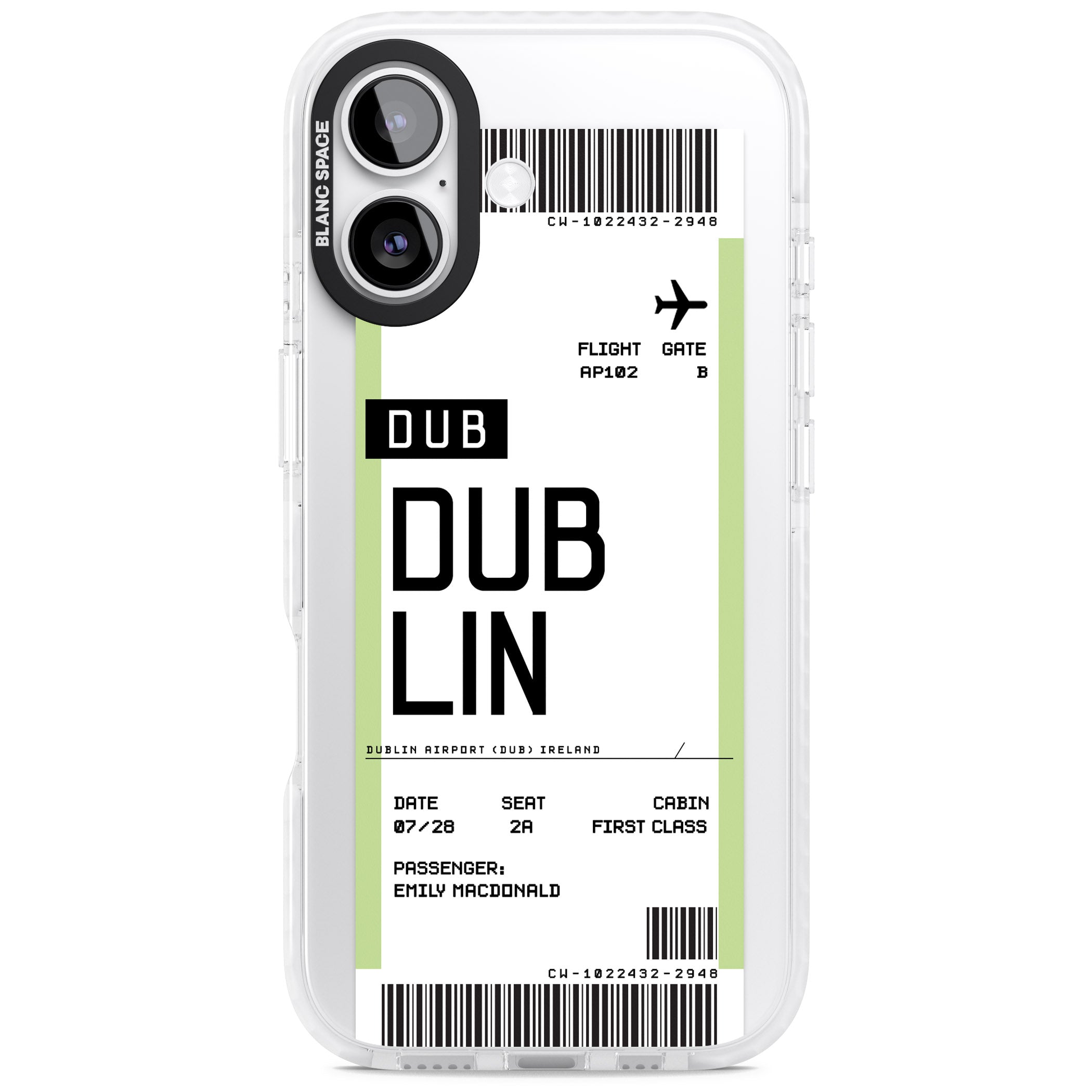 Personalised Dublin Boarding Pass iPhone 17 Impact Clear Phone Case