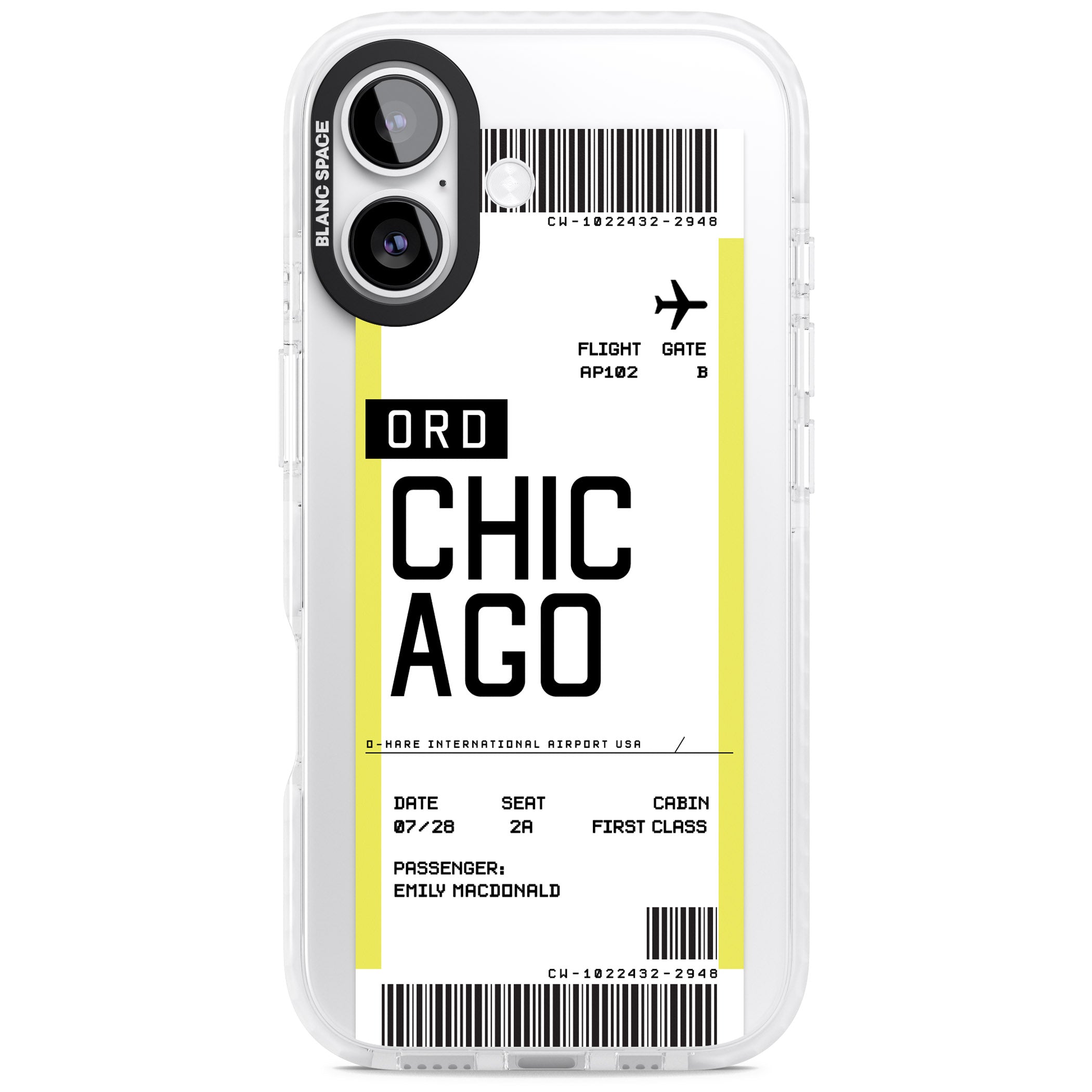Personalised Chicago Boarding Pass iPhone 17 Impact Clear Phone Case