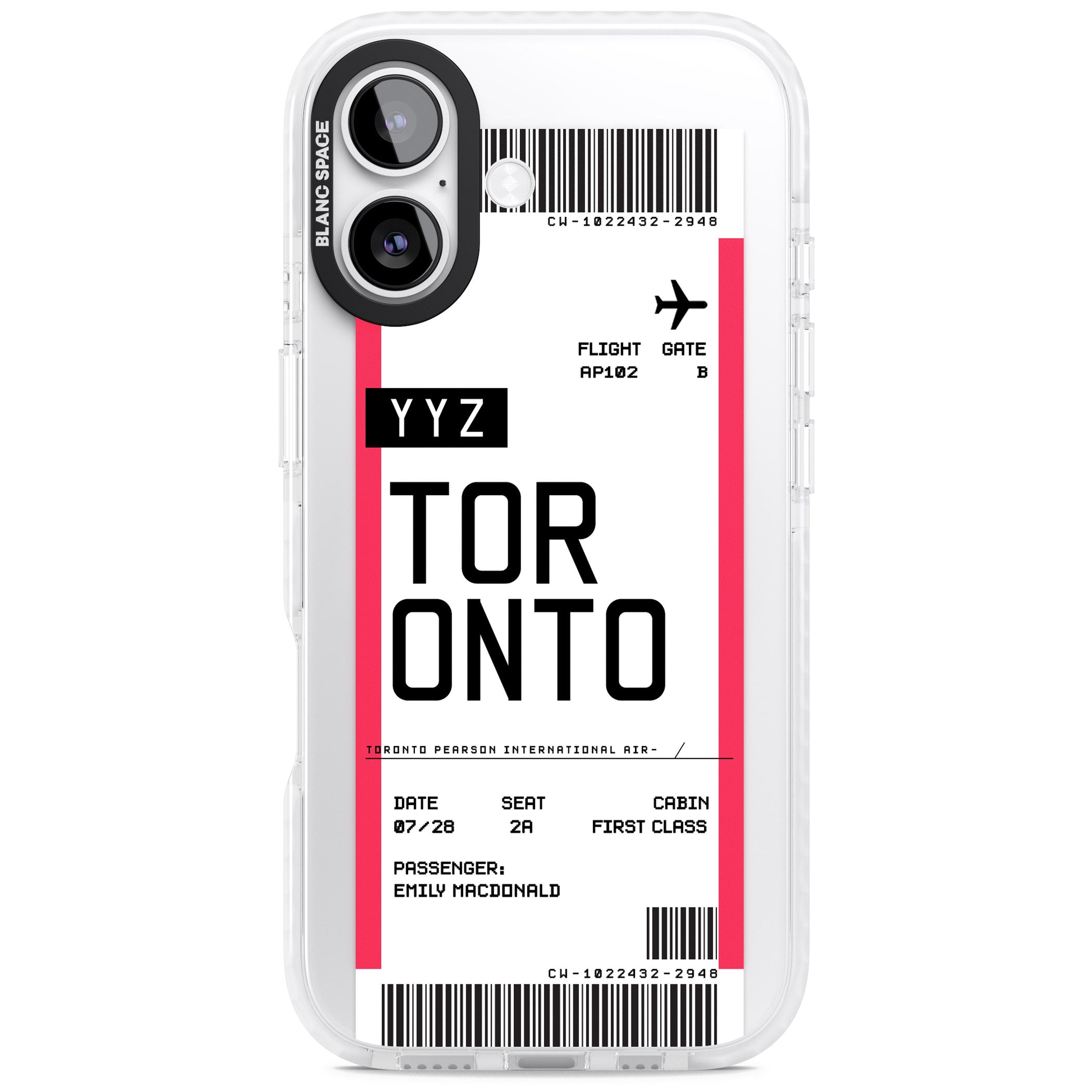 Personalised Toronto Boarding Pass iPhone 17 Impact Clear Phone Case