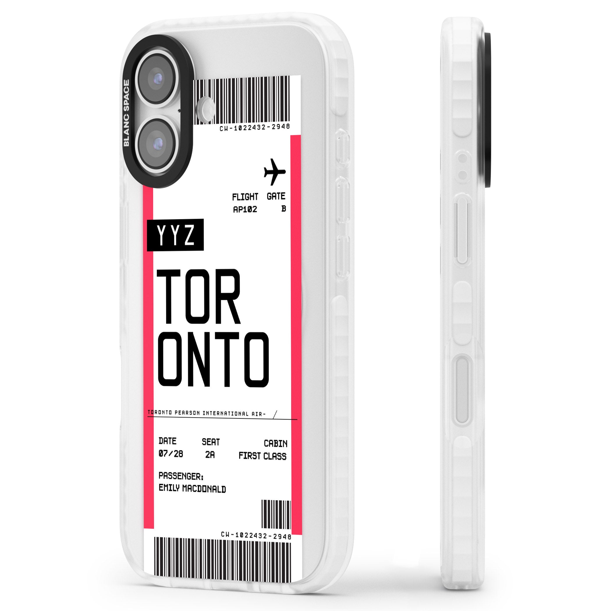Personalised Toronto Boarding Pass iPhone 17 Impact Clear Phone Case Side Profile