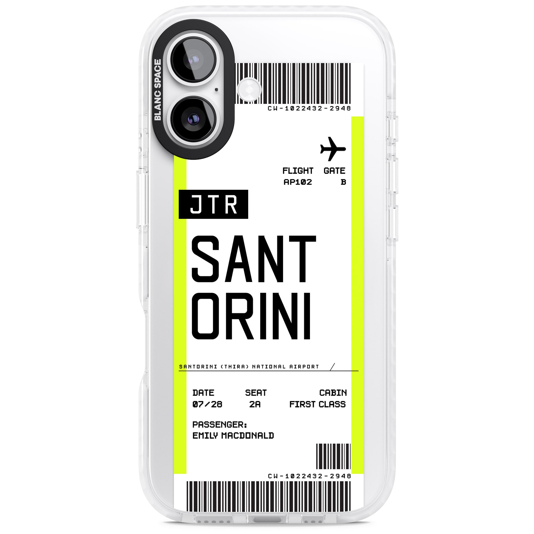 Personalised Santorini Boarding Pass iPhone 17 Impact Clear Phone Case