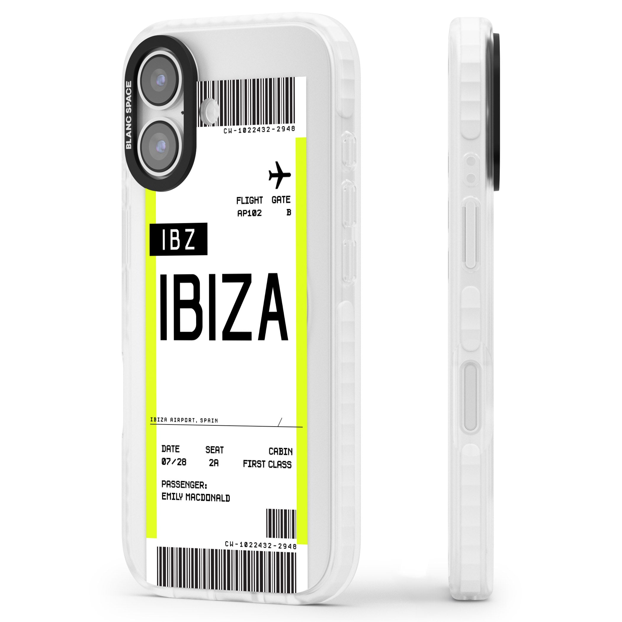 Personalised Ibiza Boarding Pass iPhone 17 Impact Clear Phone Case Side Profile
