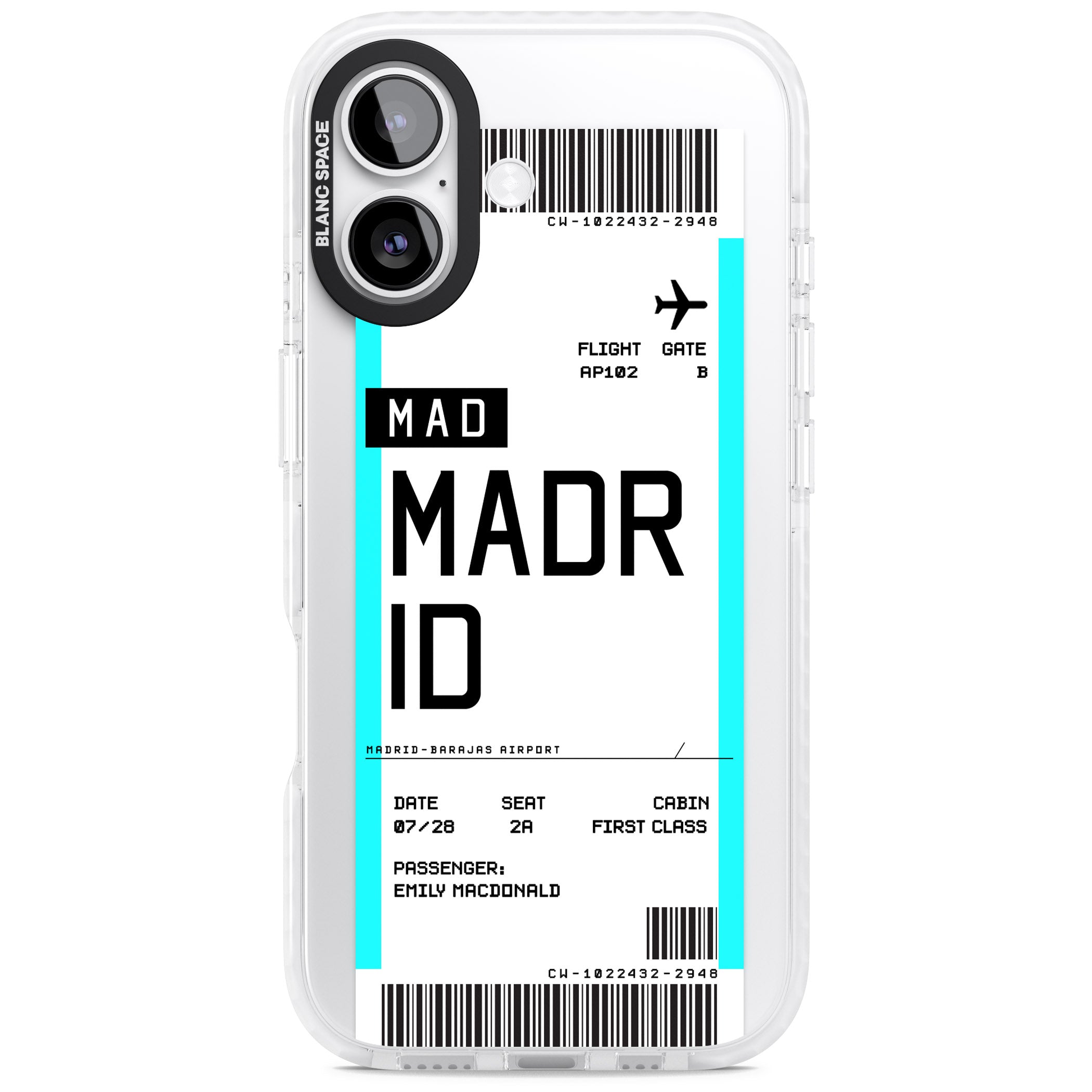 Personalised Madrid Boarding Pass iPhone 17 Impact Clear Phone Case