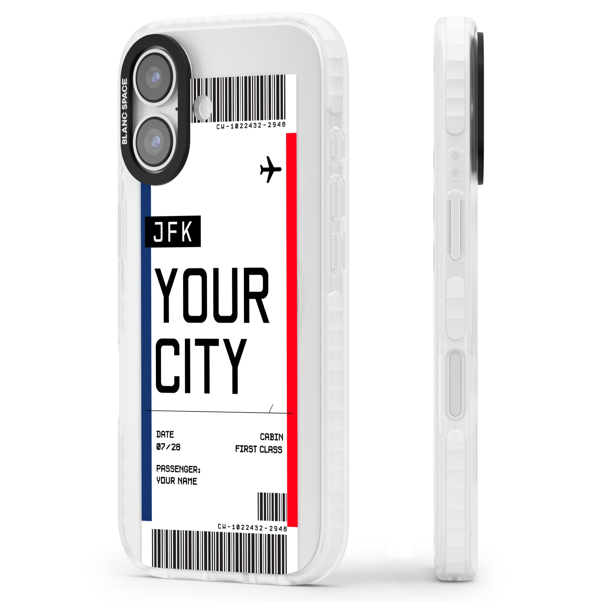 Personalised Create Your Own Boarding Pass Ticket iPhone 17 Impact Clear Phone Case Side Profile
