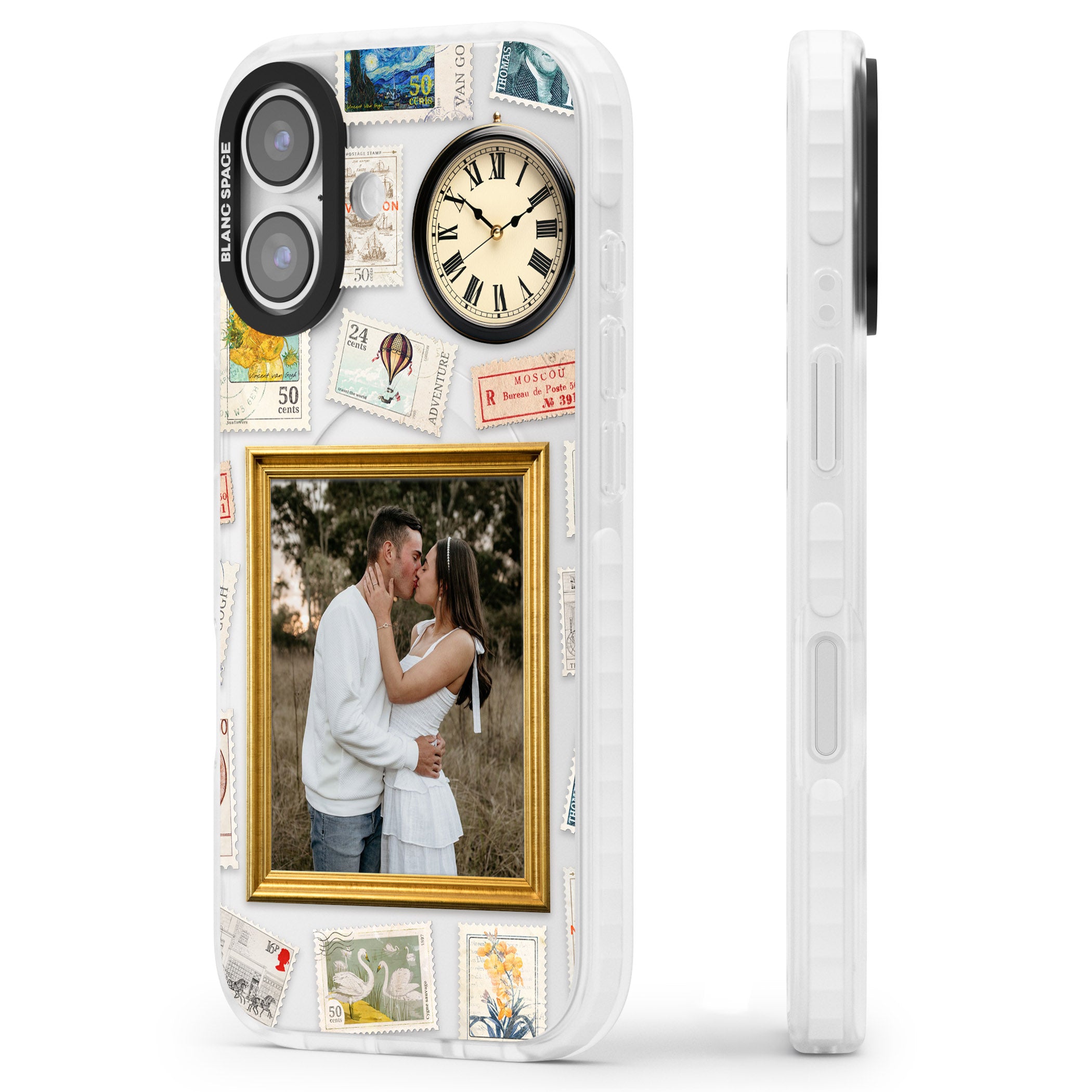 Personalised Vintage Photo Frame Collage iPhone 17 Impact Clear Phone Case Side Profile