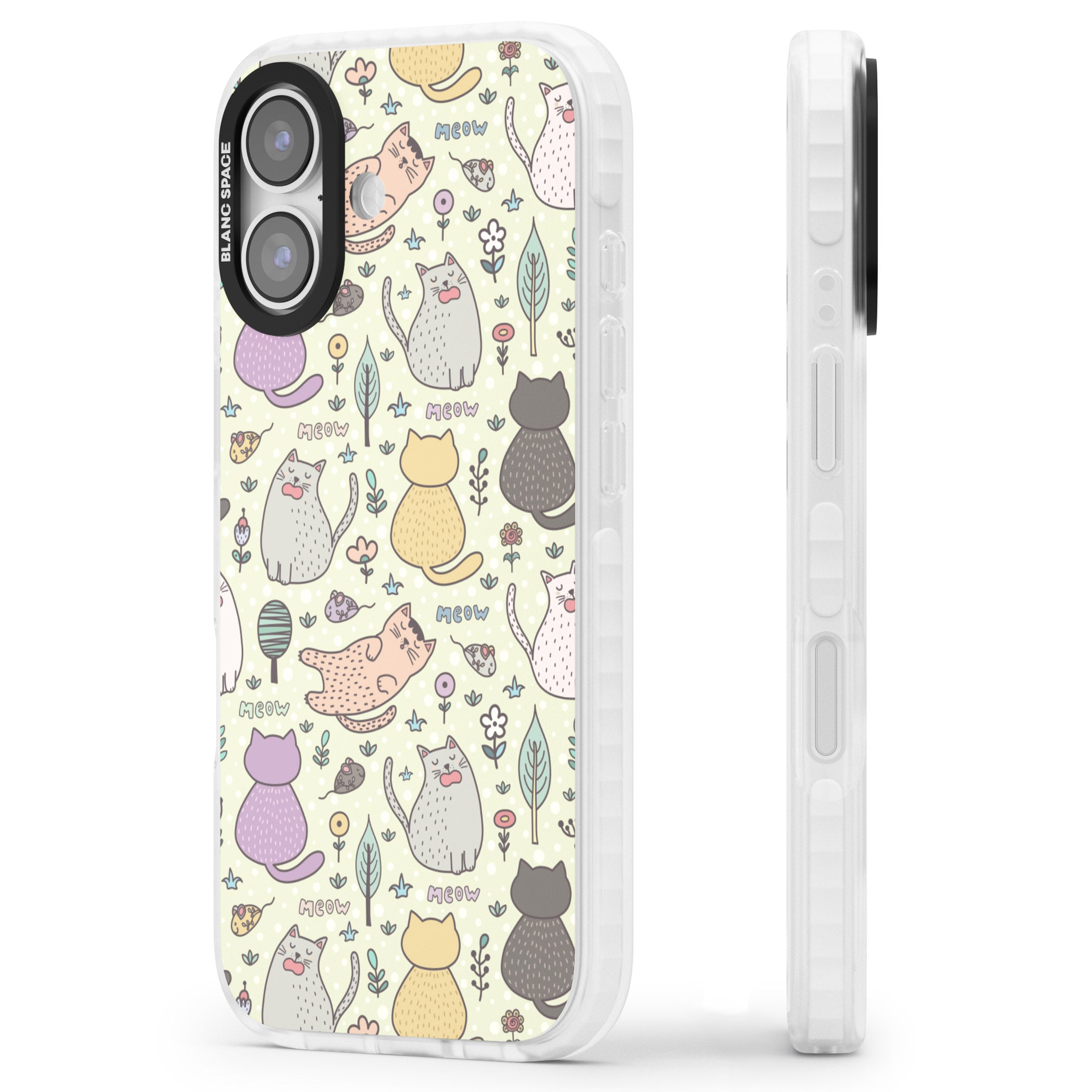 Cat Pattern Cream iPhone 17 Impact Clear Phone Case Side Profile