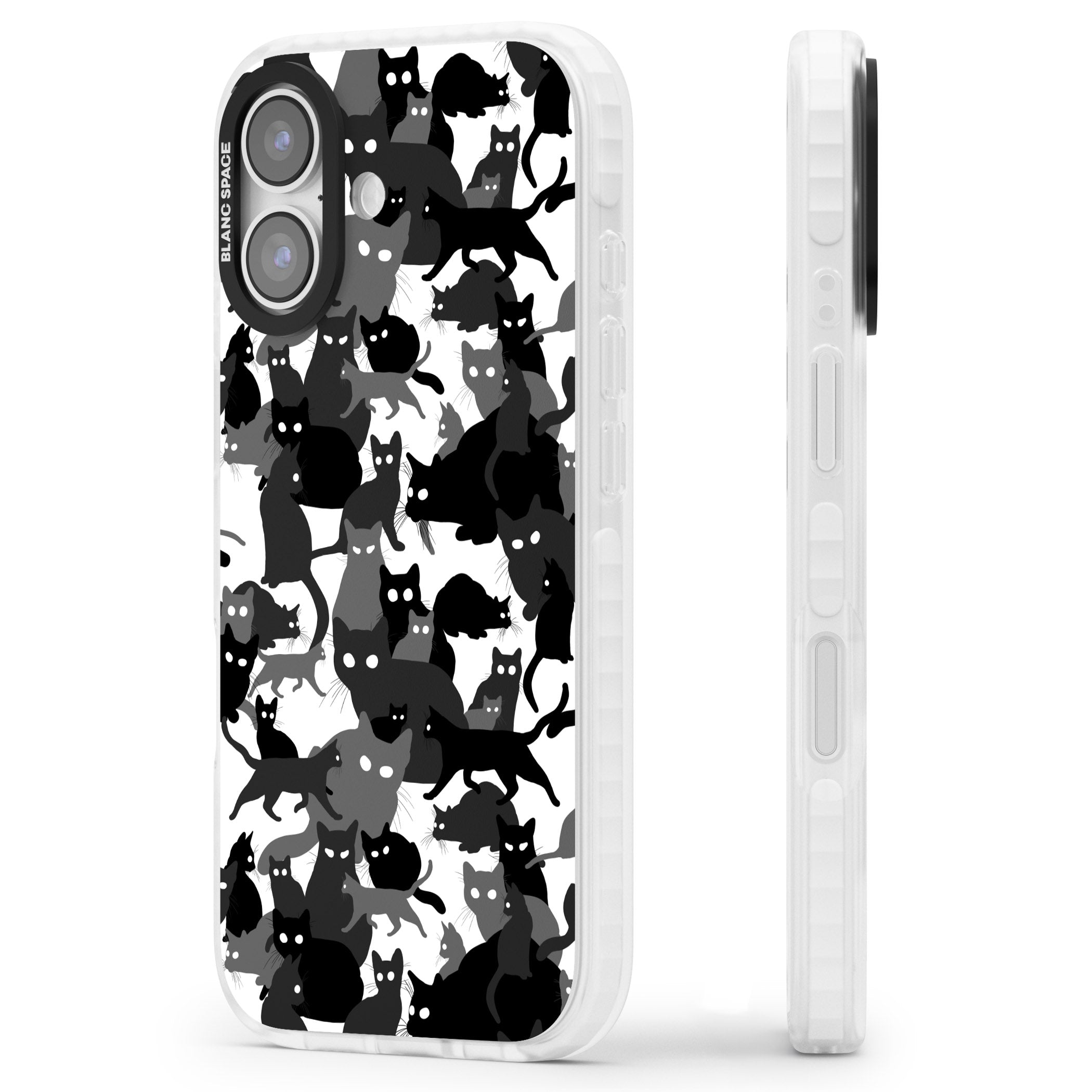 Black & White Cat Camouflage iPhone 17 Impact Clear Phone Case Side Profile