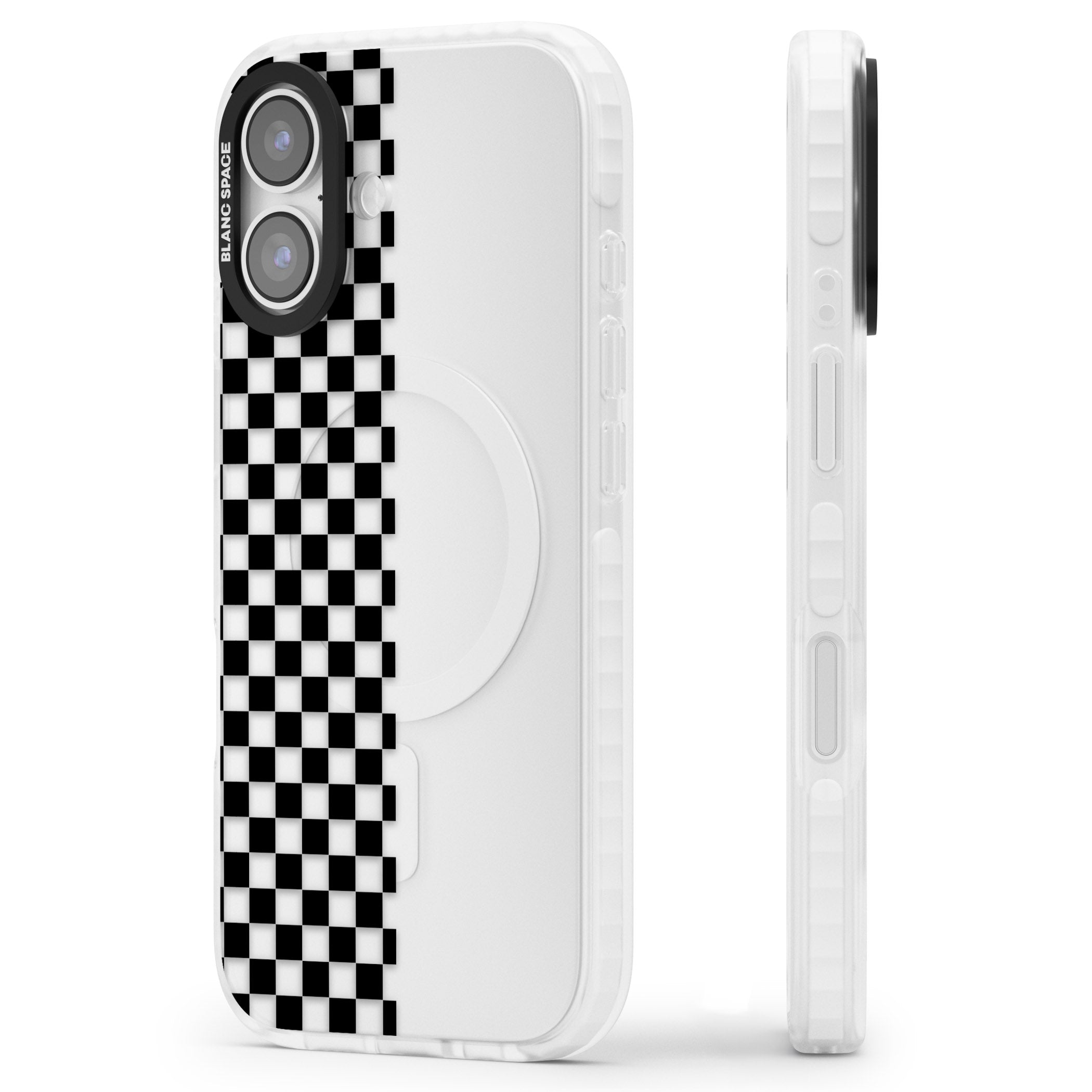 Checker: Half Black Check On Clear iPhone 17 Impact Clear Phone Case Side Profile