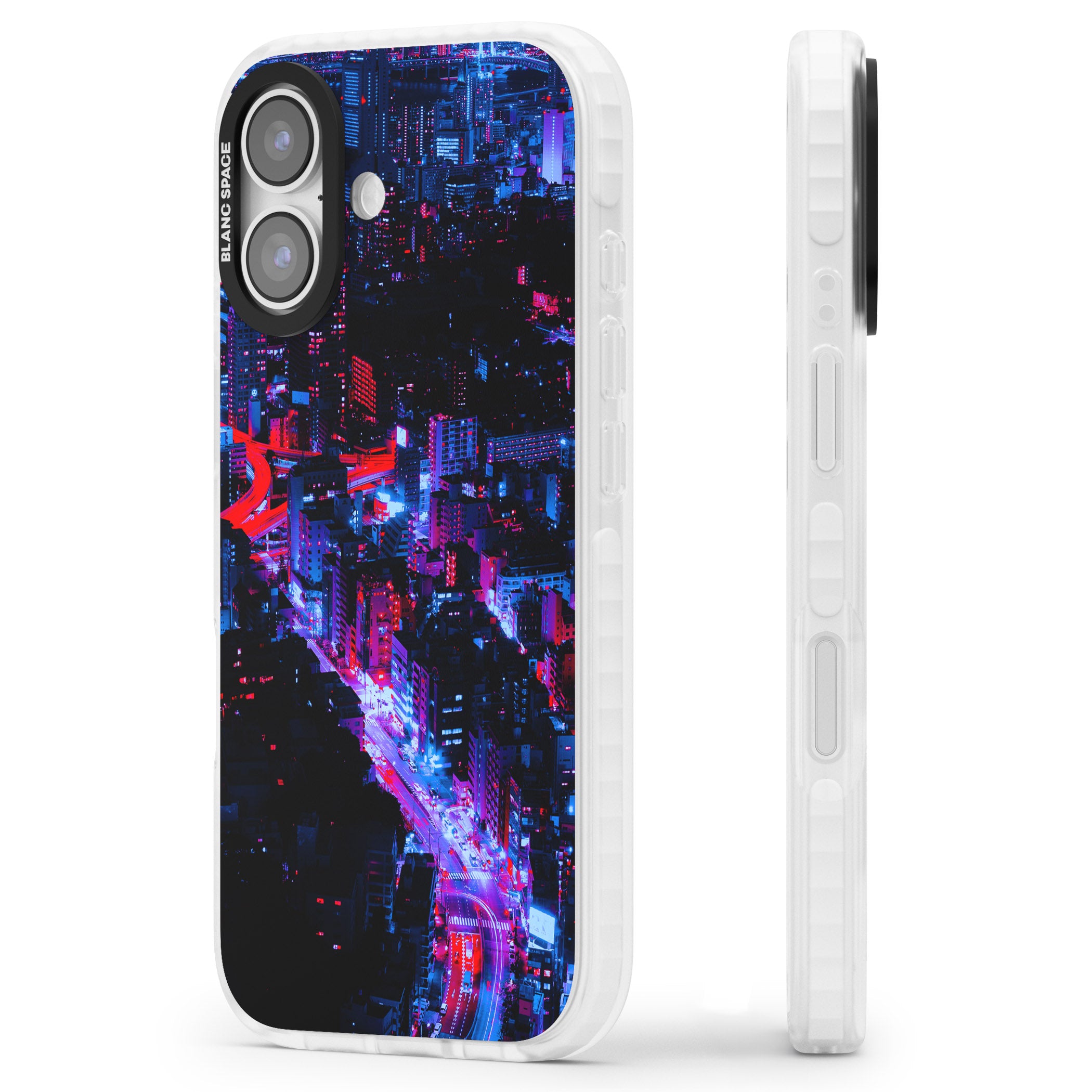 Neon Cityscape iPhone 17 Impact Clear Phone Case Side Profile