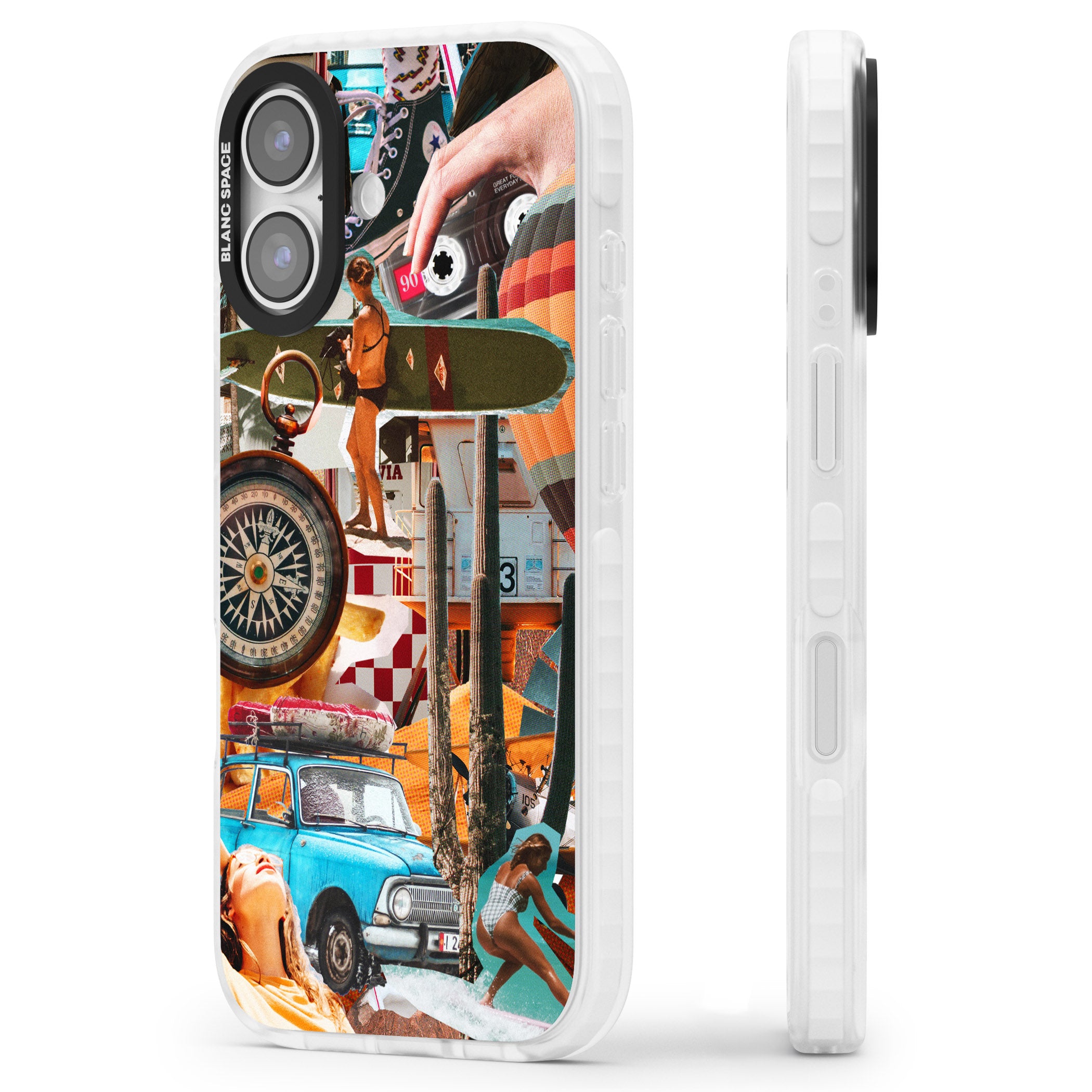 Vintage Collage: Road Trip iPhone 17 Impact Clear Phone Case Side Profile