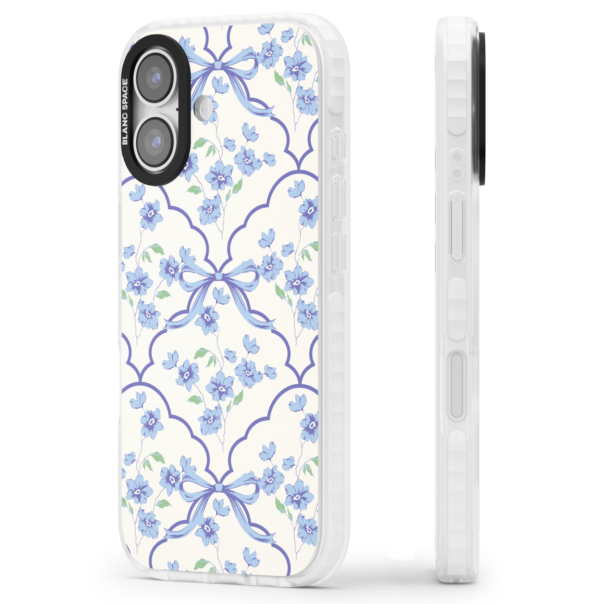 Blue Cottage Floral iPhone 17 Impact Clear Phone Case Side Profile
