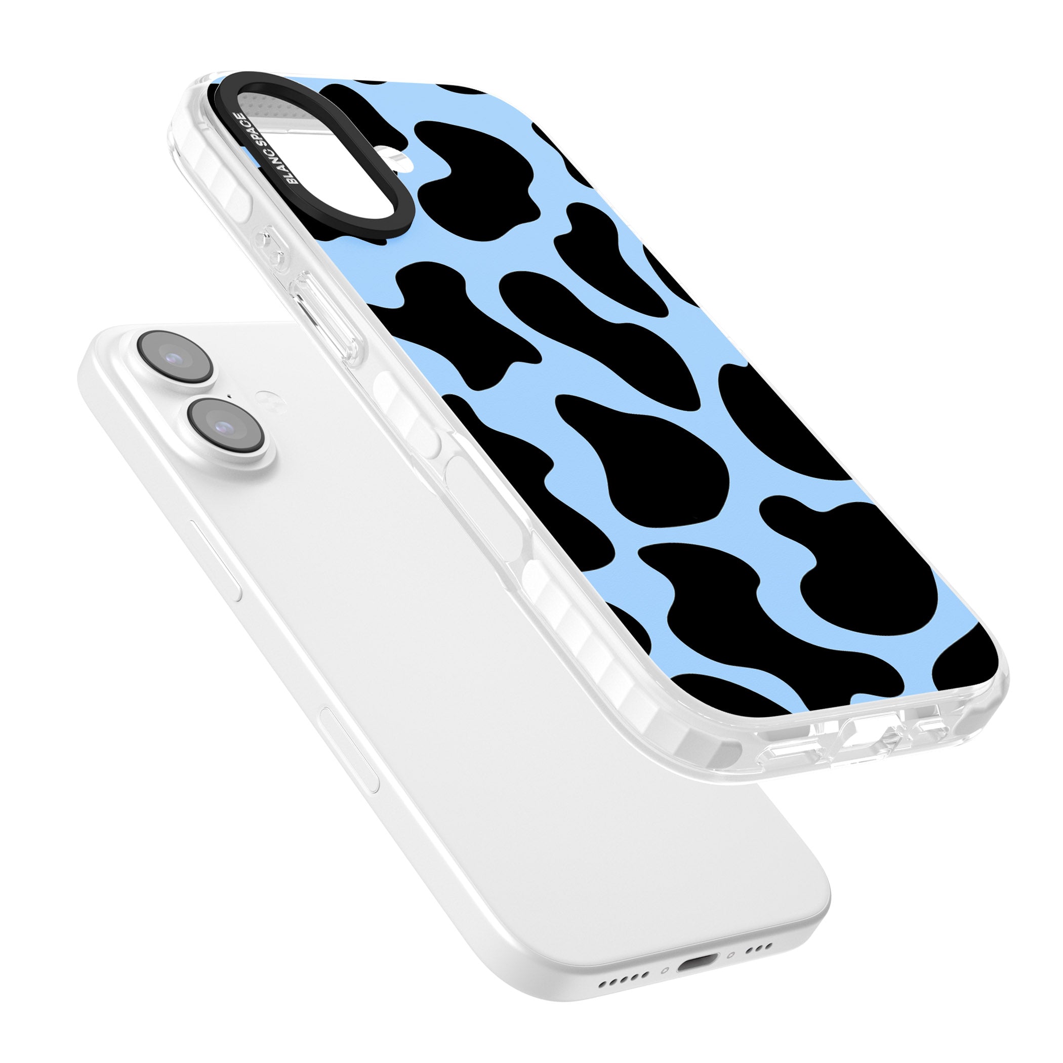 Blue And Black Cow Print iPhone 17 Impact Clear Phone Case Colours