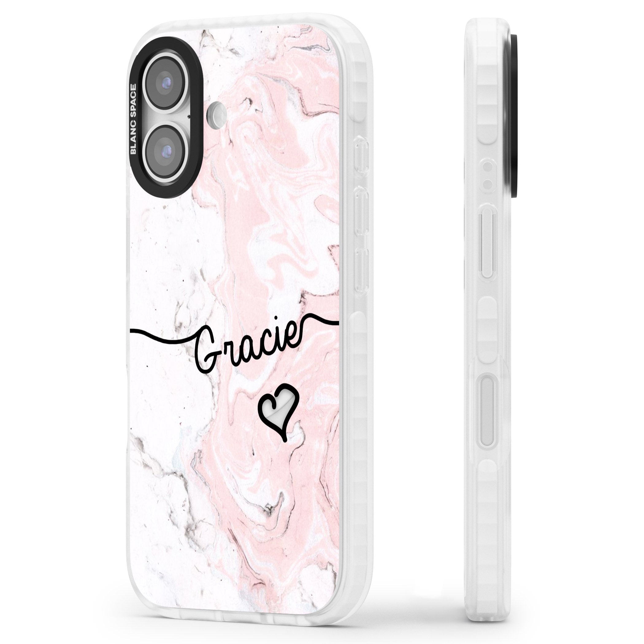 Personalised Pink Marble iPhone 17 Impact Clear Phone Case Side Profile