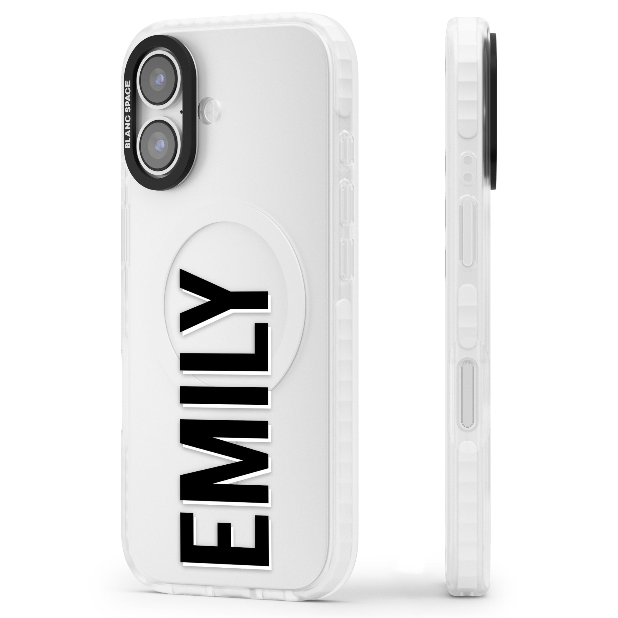 Personalised Vertical Name iPhone 17 Impact Clear Phone Case Side Profile