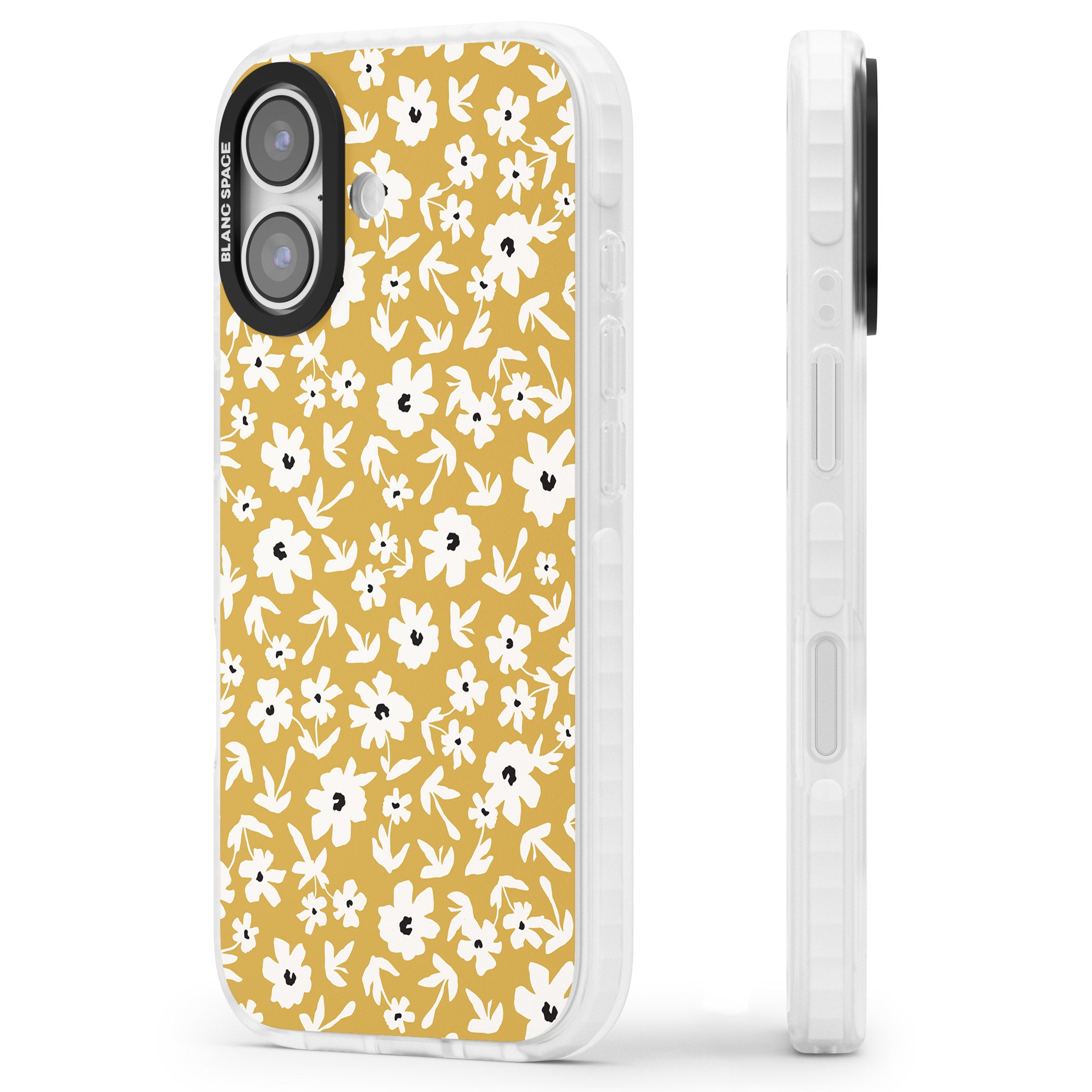 Mustard Floral iPhone 17 Impact Clear Phone Case Side Profile