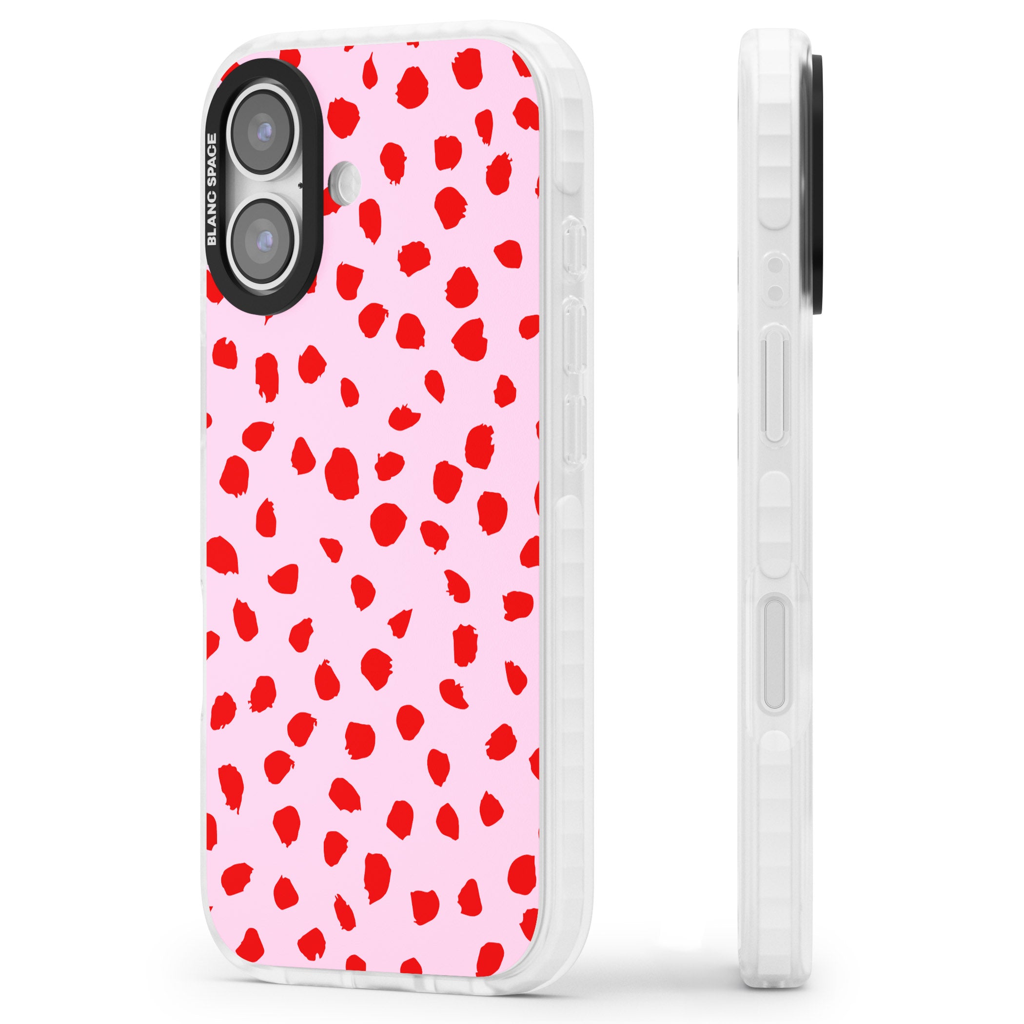 Red Polka Dot iPhone 17 Impact Clear Phone Case Side Profile