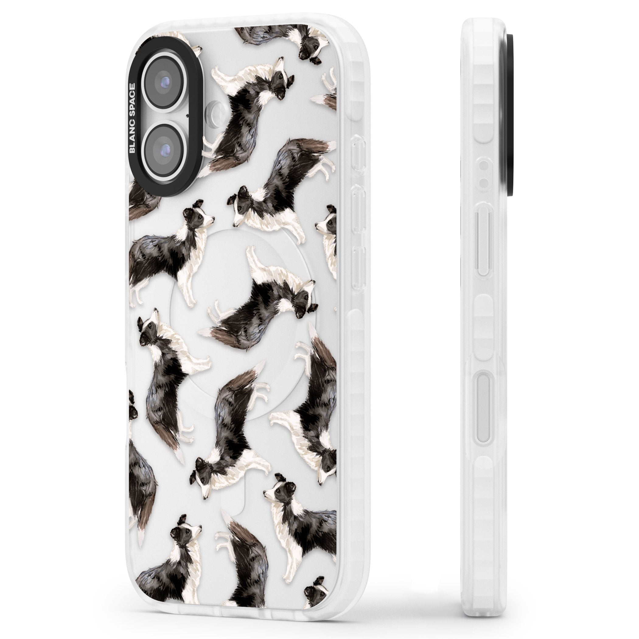 Border Collie Pattern Watercolour iPhone 17 Impact Clear Phone Case Side Profile